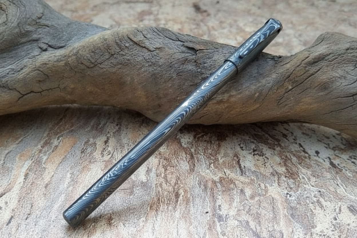 Palmarius Outdoors Riverflow Damascus Ballpoint Pen with Tapered Steel Tip Damascus Pen