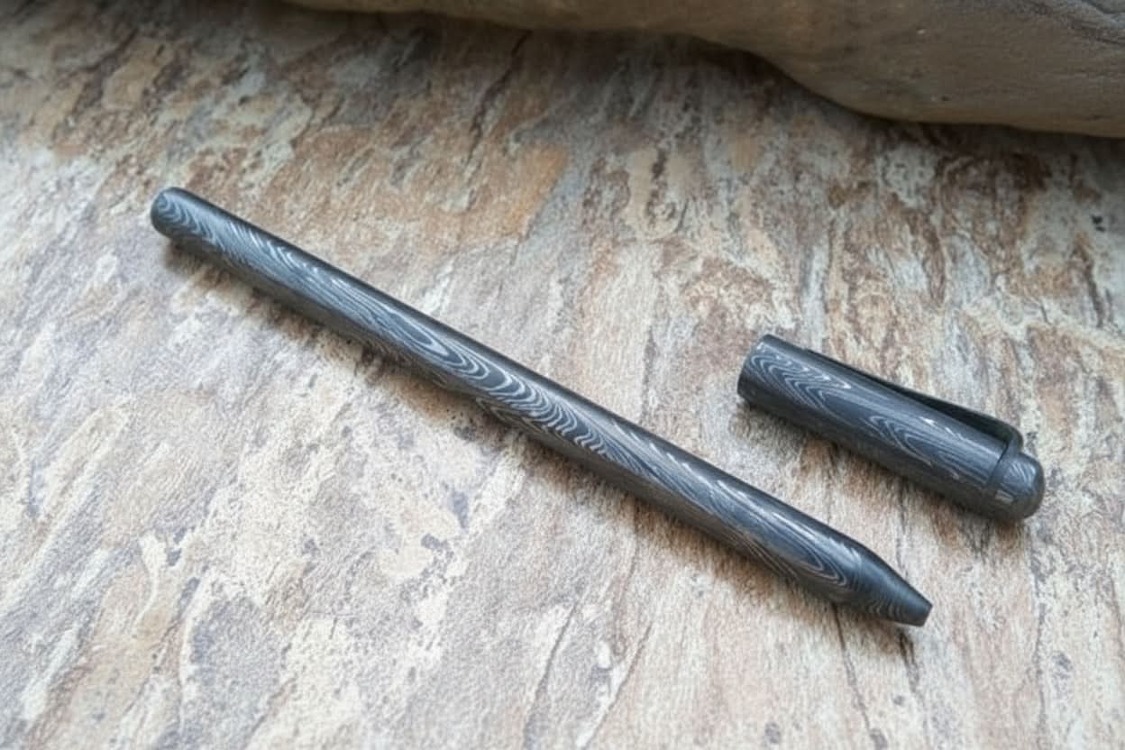 Palmarius Outdoors Riverflow Damascus Ballpoint Pen with Tapered Steel Tip Damascus Pen