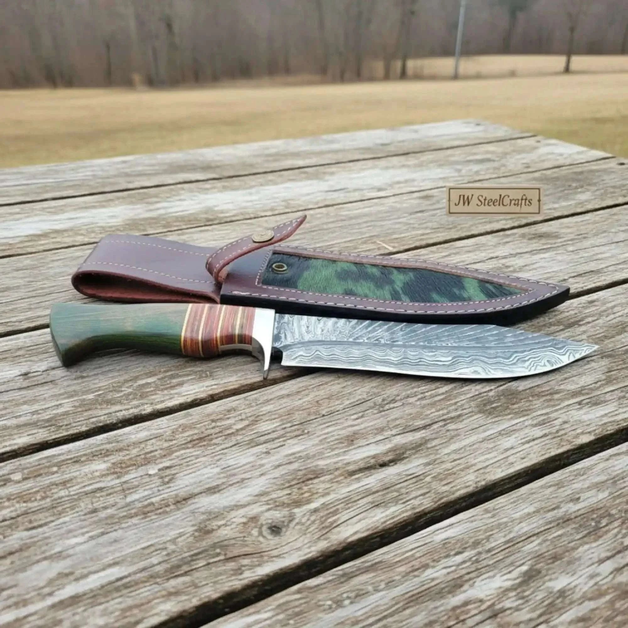Palmarius Outdoors Hunting Knife Damascus Steel 7 Inch Blade Full Tang Camping Knife