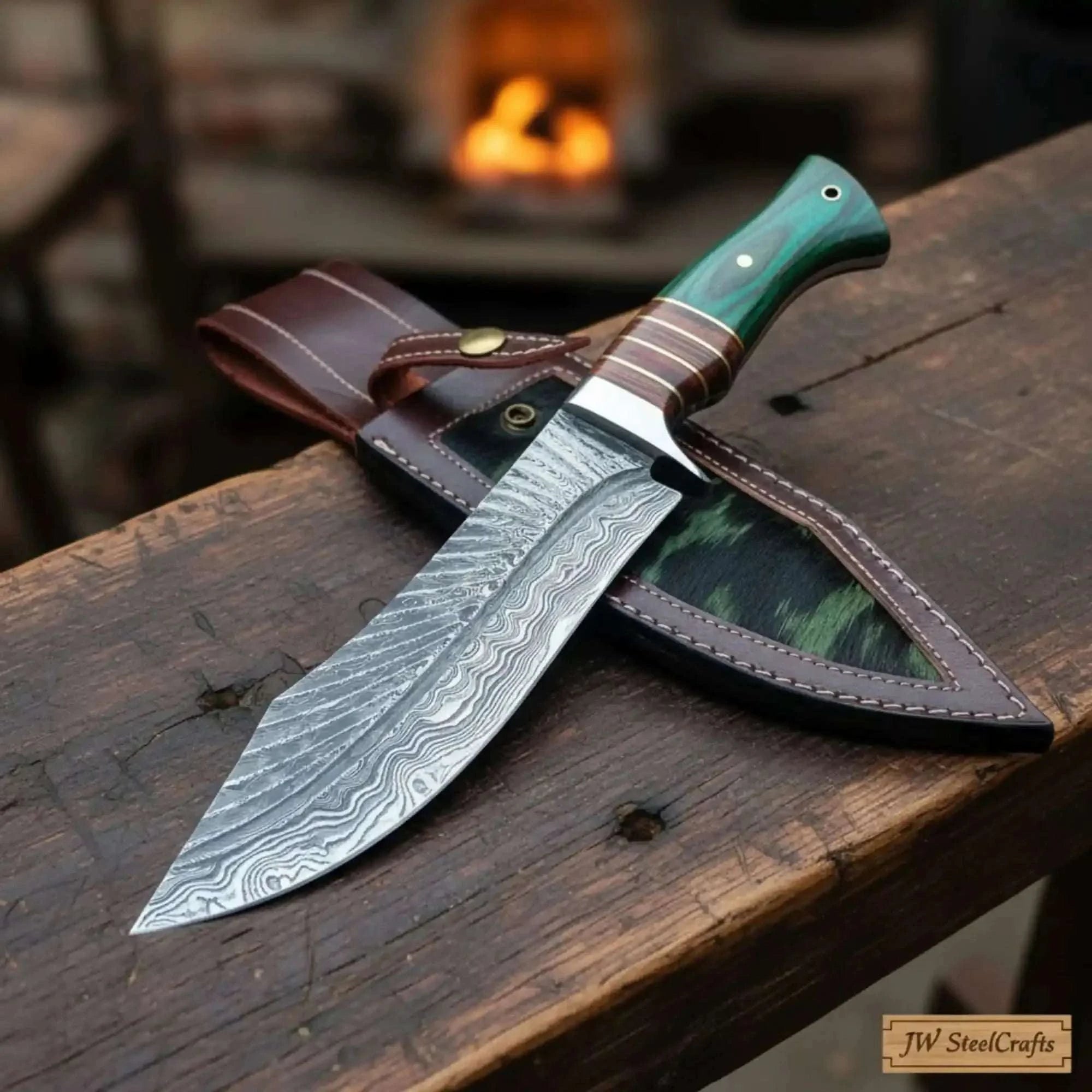 Palmarius Outdoors Hunting Knife Damascus Steel 7 Inch Blade Full Tang Camping Knife