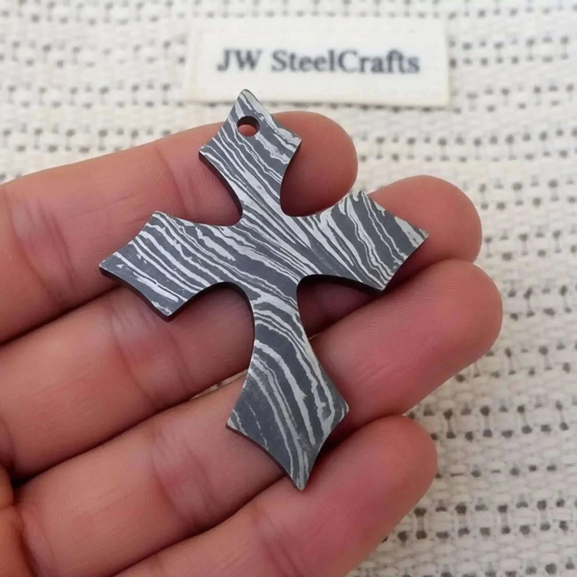 Palmarius Outdoors Damascus Gothic Cross Pendant with Flared Pattée Arms