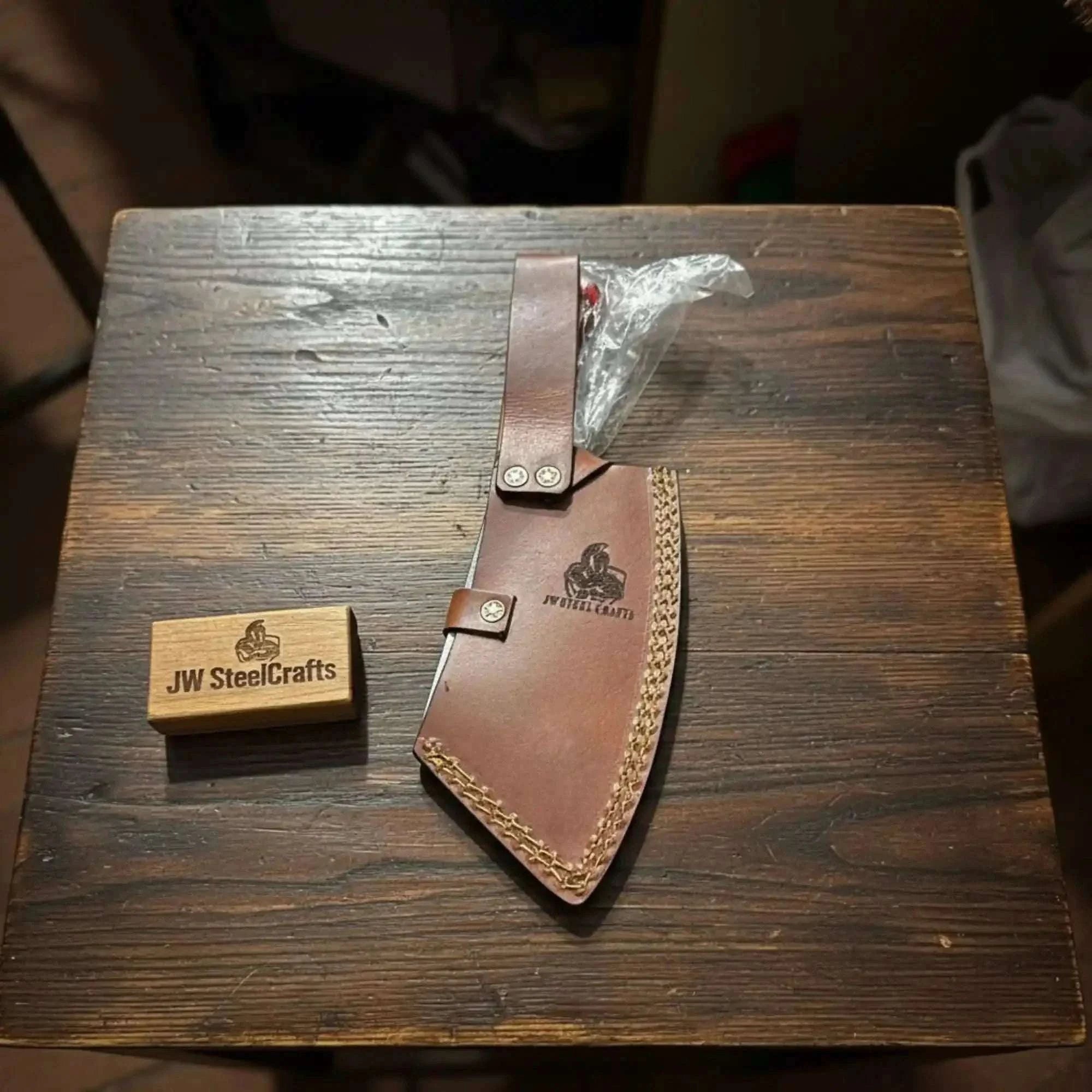 Palmarius Outdoors Damascus Steel Cleaver Knife with American Flag Resin Handle Cleaver Knives