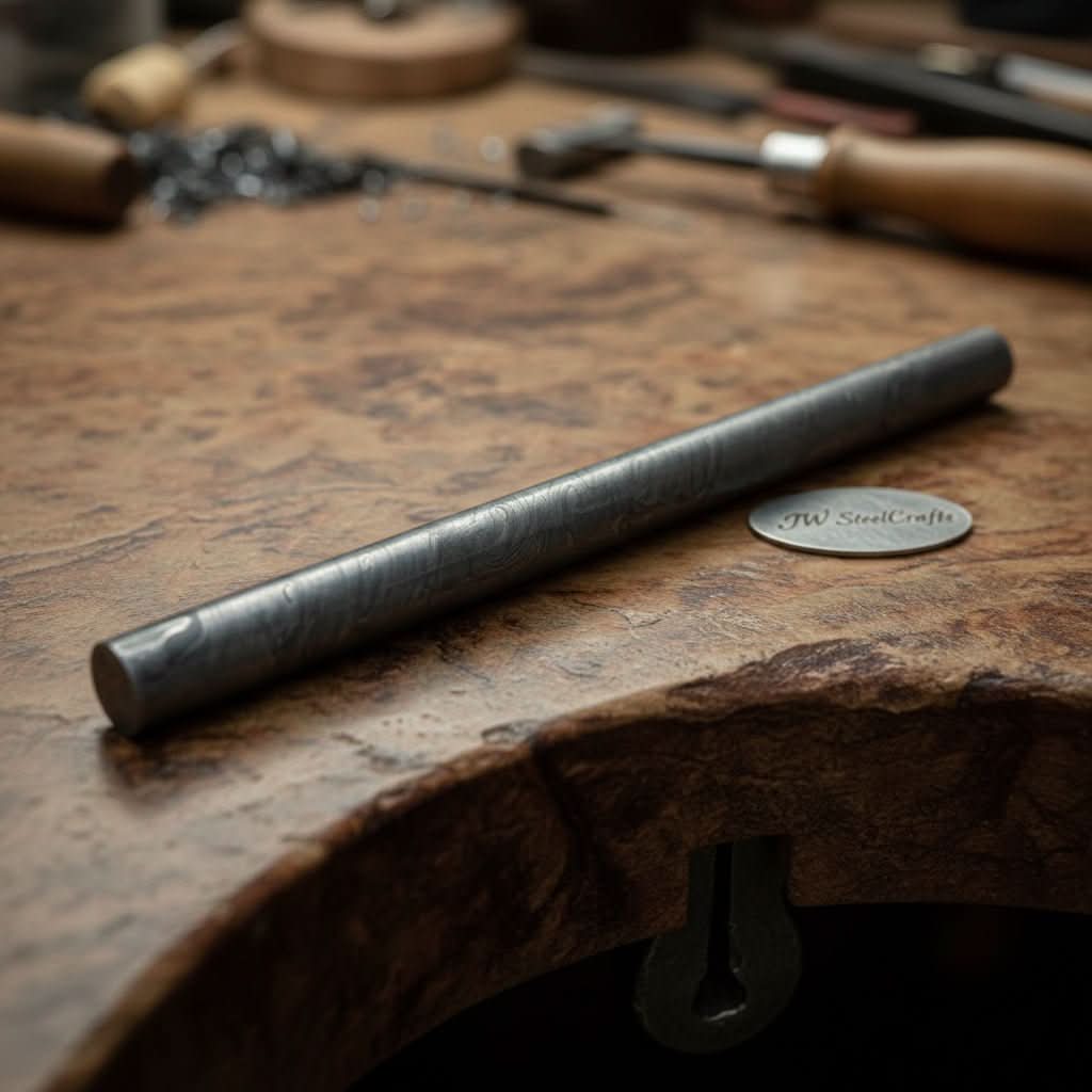 Palmarius Outdoors Glimmerforge Damascus Rod 14" BilletFor Guard , Rings And Jewelery Making/ Raw Materials for Jewelery DK-0126 and JW SteelCrafts Damascus Rod