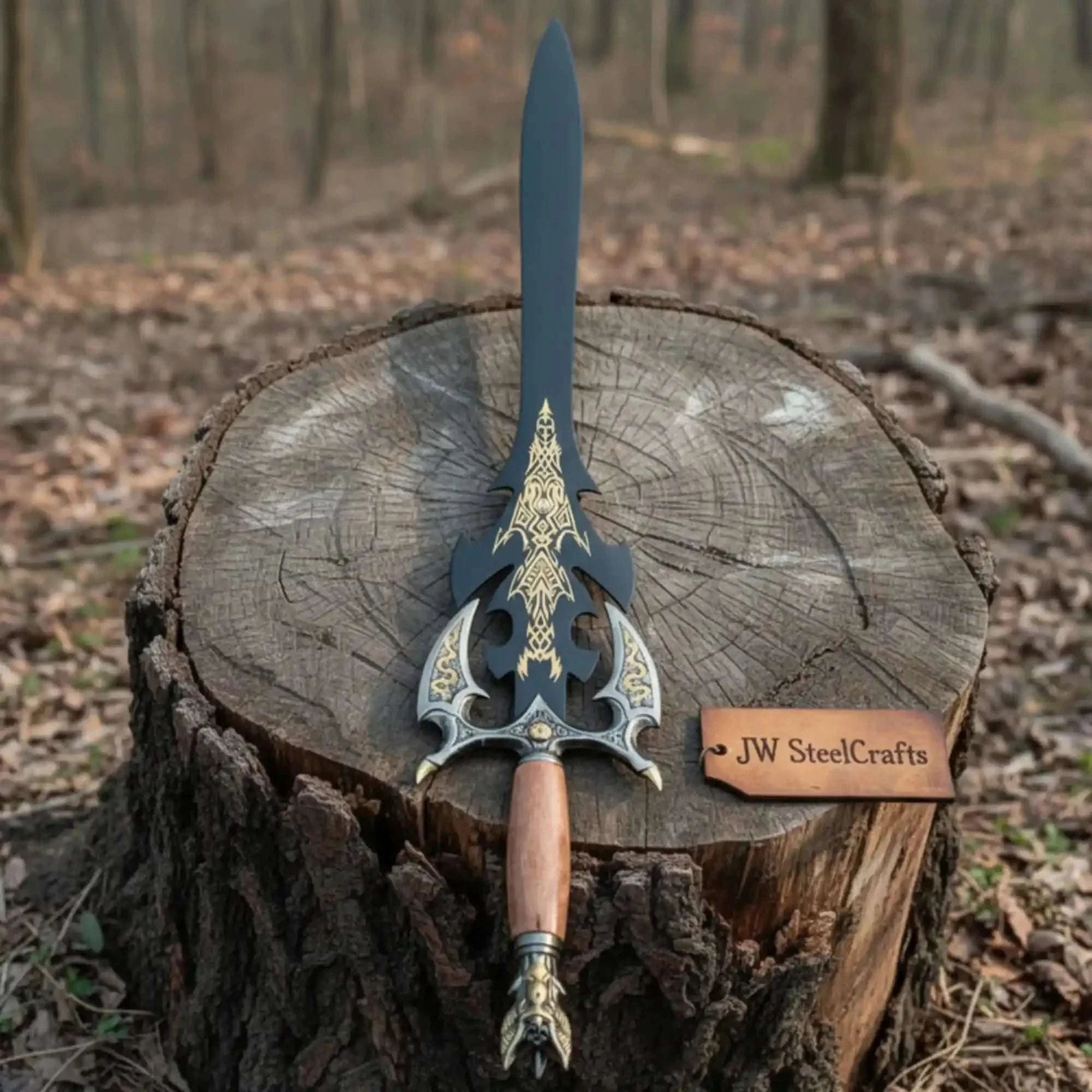 Palmarius Outdoors Handmade Dark Fantasy Sword with Gold Engraved Blade & Dragon Claw Pommel