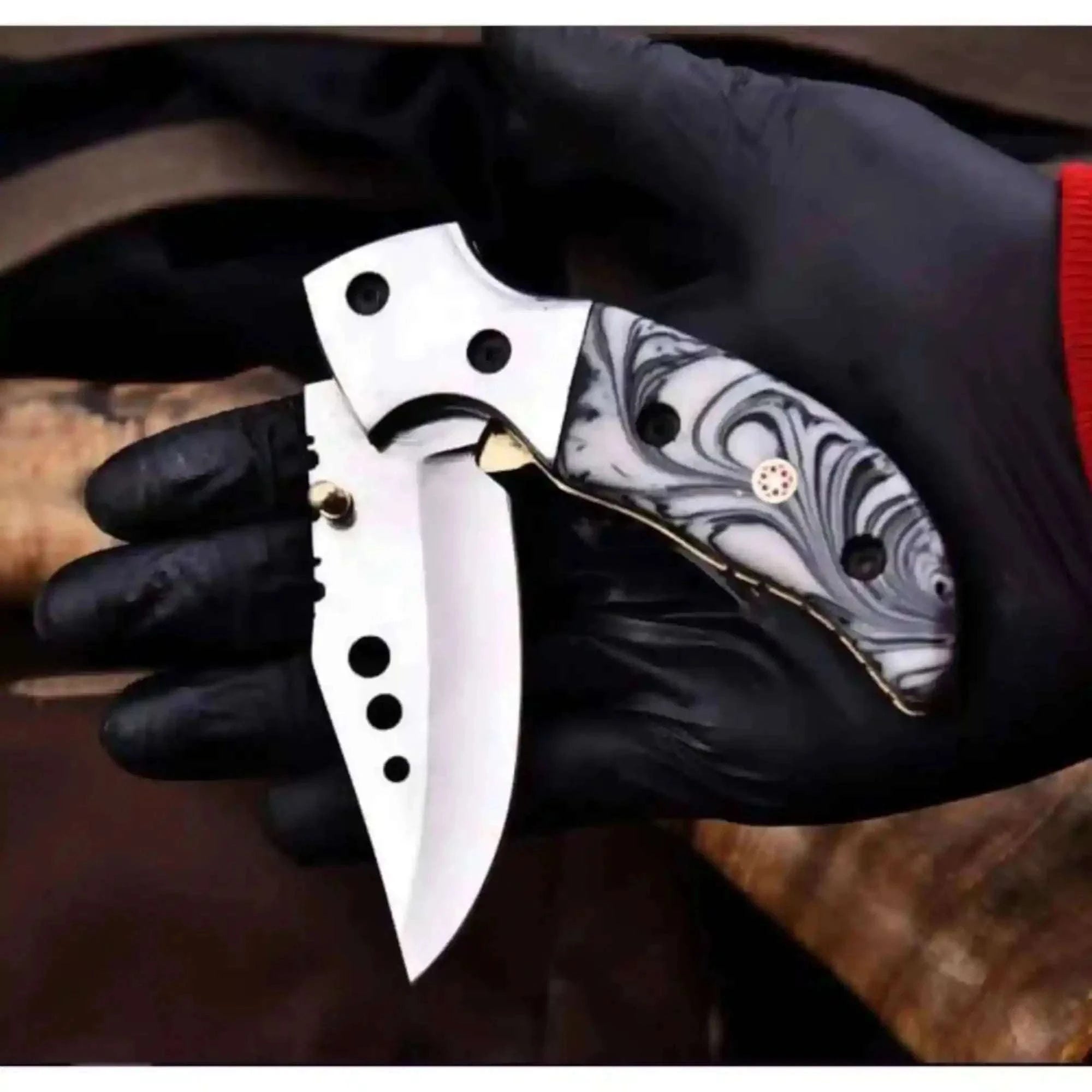 Palmarius Outdoors Marble Resin Folding Pocket Knife with Drop Point Blade Liner Lock Folder
