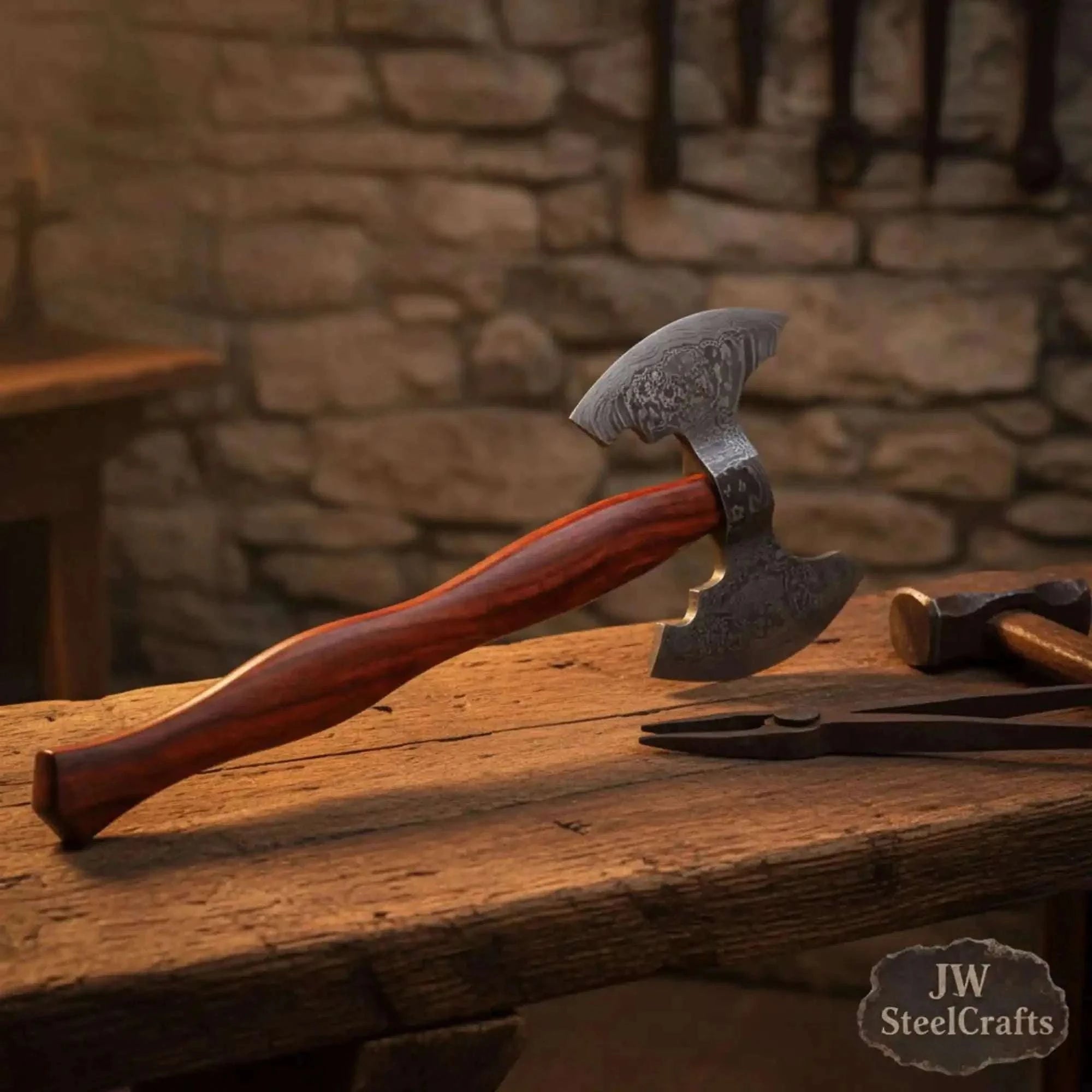 Palmarius Outdoors Handmade Viking Camp Axe, Broad Crescent Pattern-Welded Blade Handmade Axe