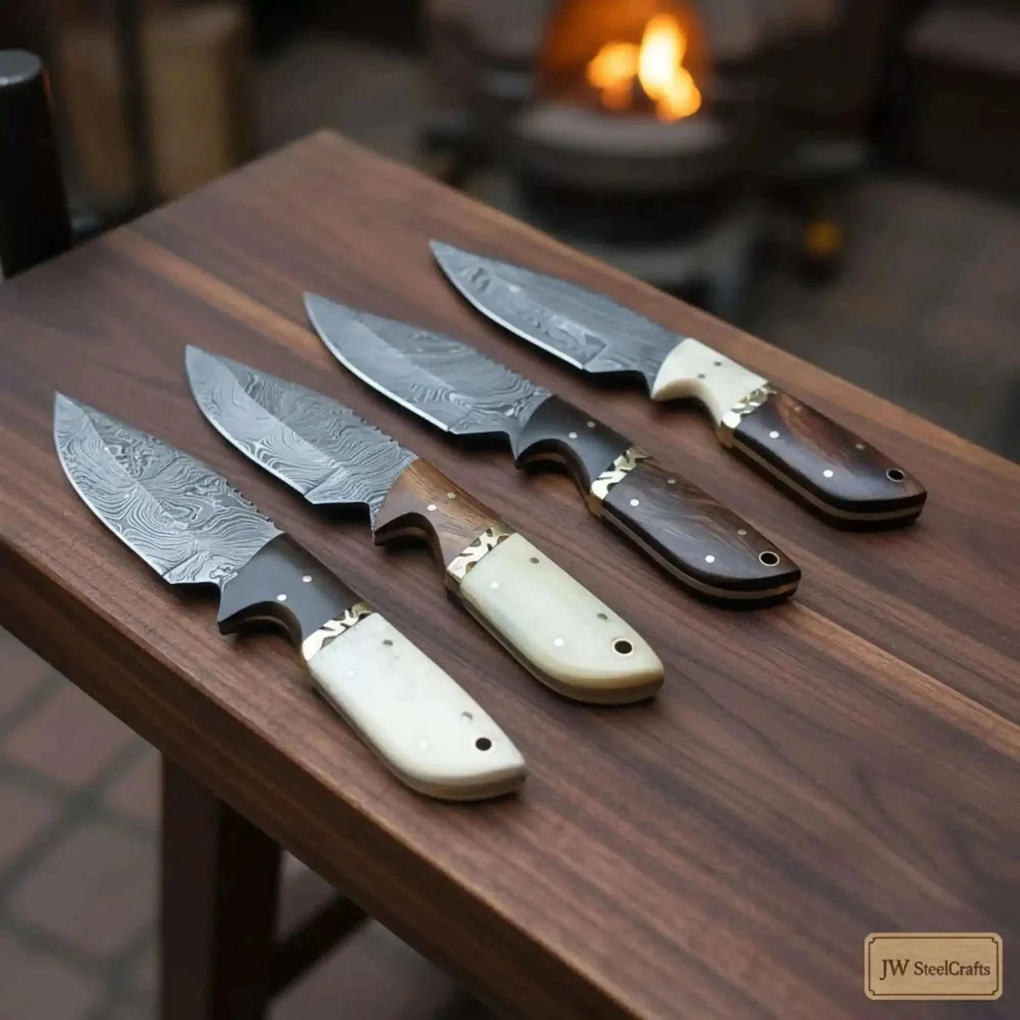 Palmarius Outdoors 3.5” Drop point Skinner Knives Set of 4 Durable Mixed Handle Collection