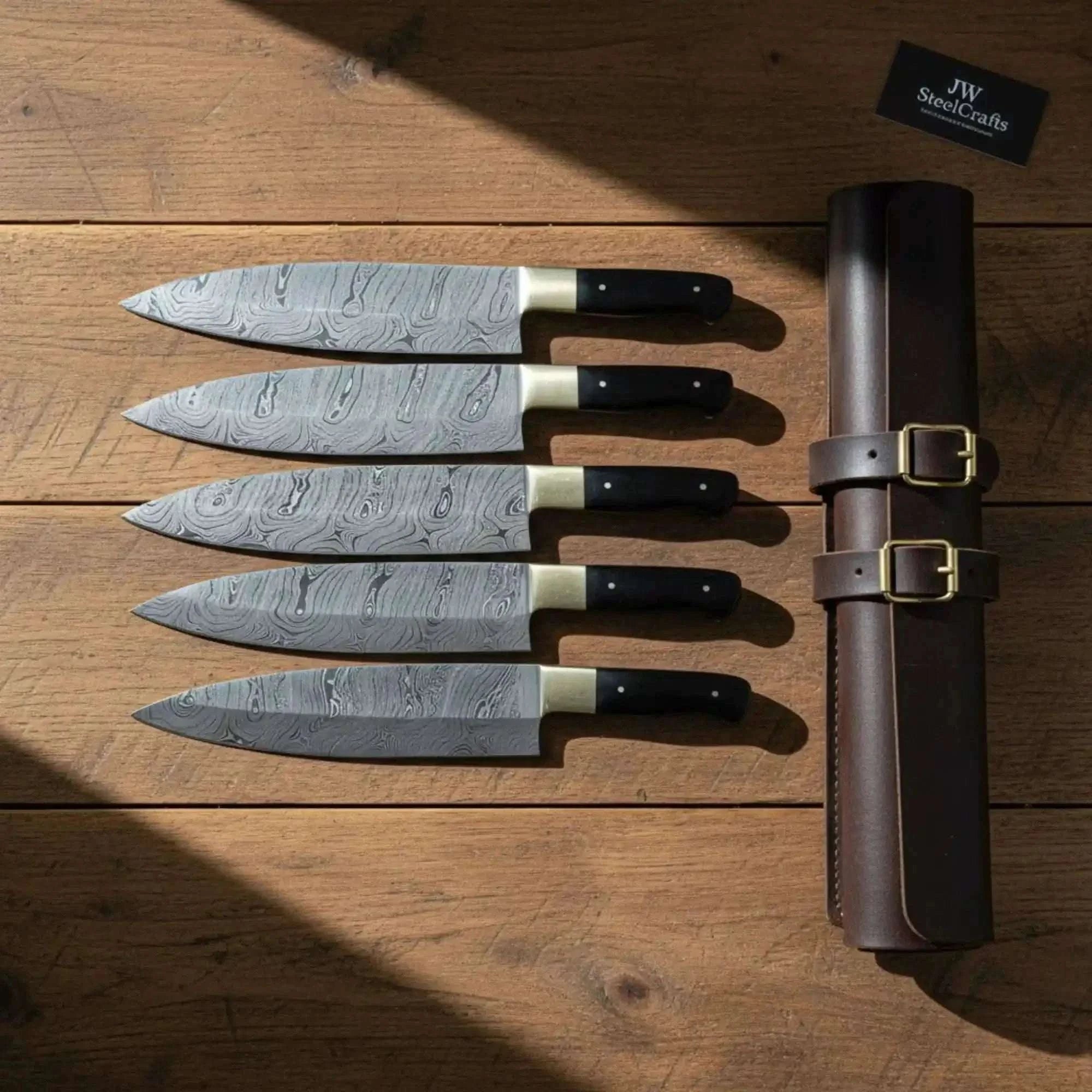 Palmarius Outdoors 5-Piece Damascus Chef Knife Set Exotic Pakkawood Handle — Swirl Damascus Blades Handmade Chef Knife Sets