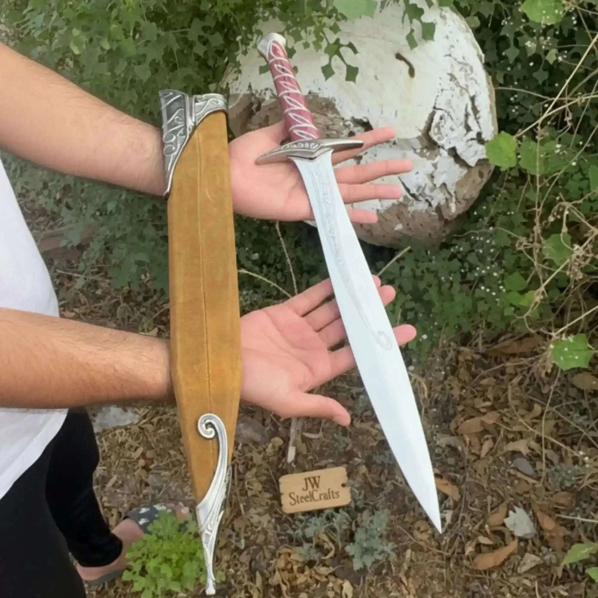 Palmarius Outdoors Handmade Elven inspired short sword replica with Reddish Wood Grip and Wooden Sheath Sword