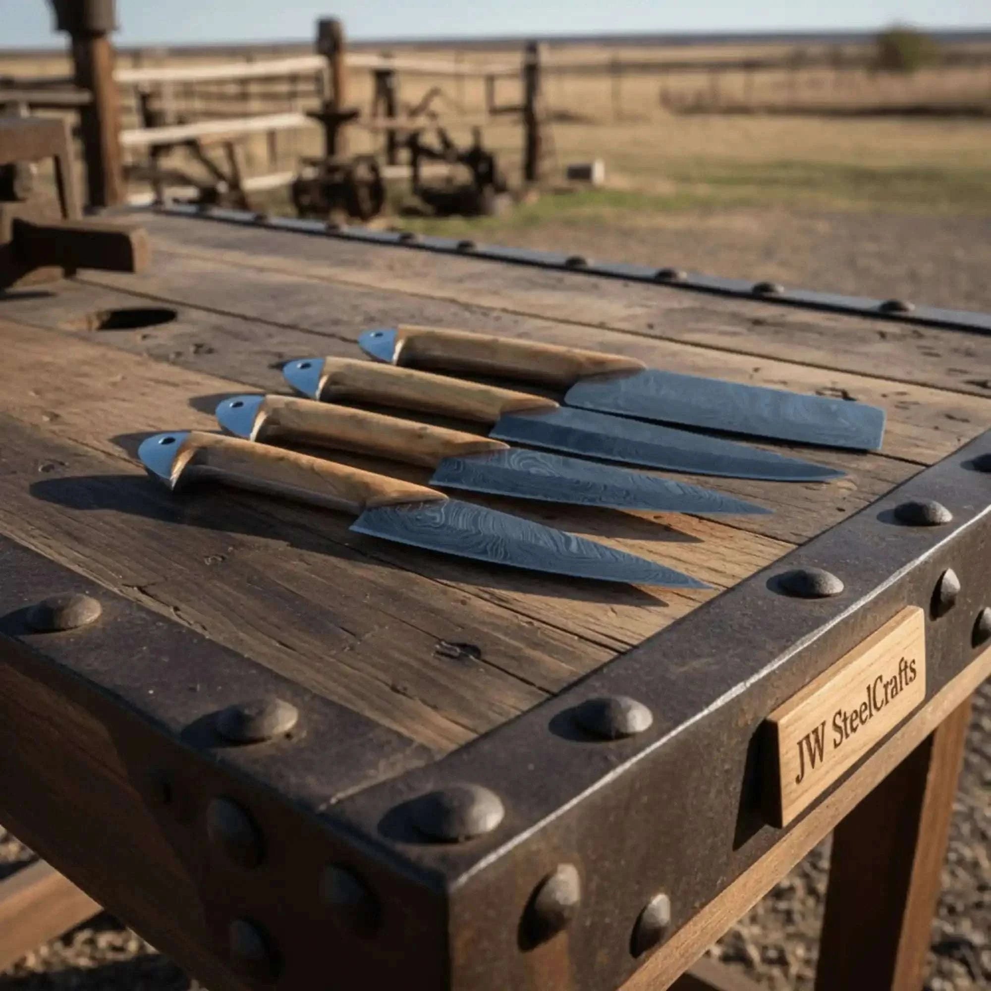 Palmarius Outdoors Damascus Kitchen Knife Set of 4 - Hand-Forged Full Tang Blades Handmade Chef Knife Sets