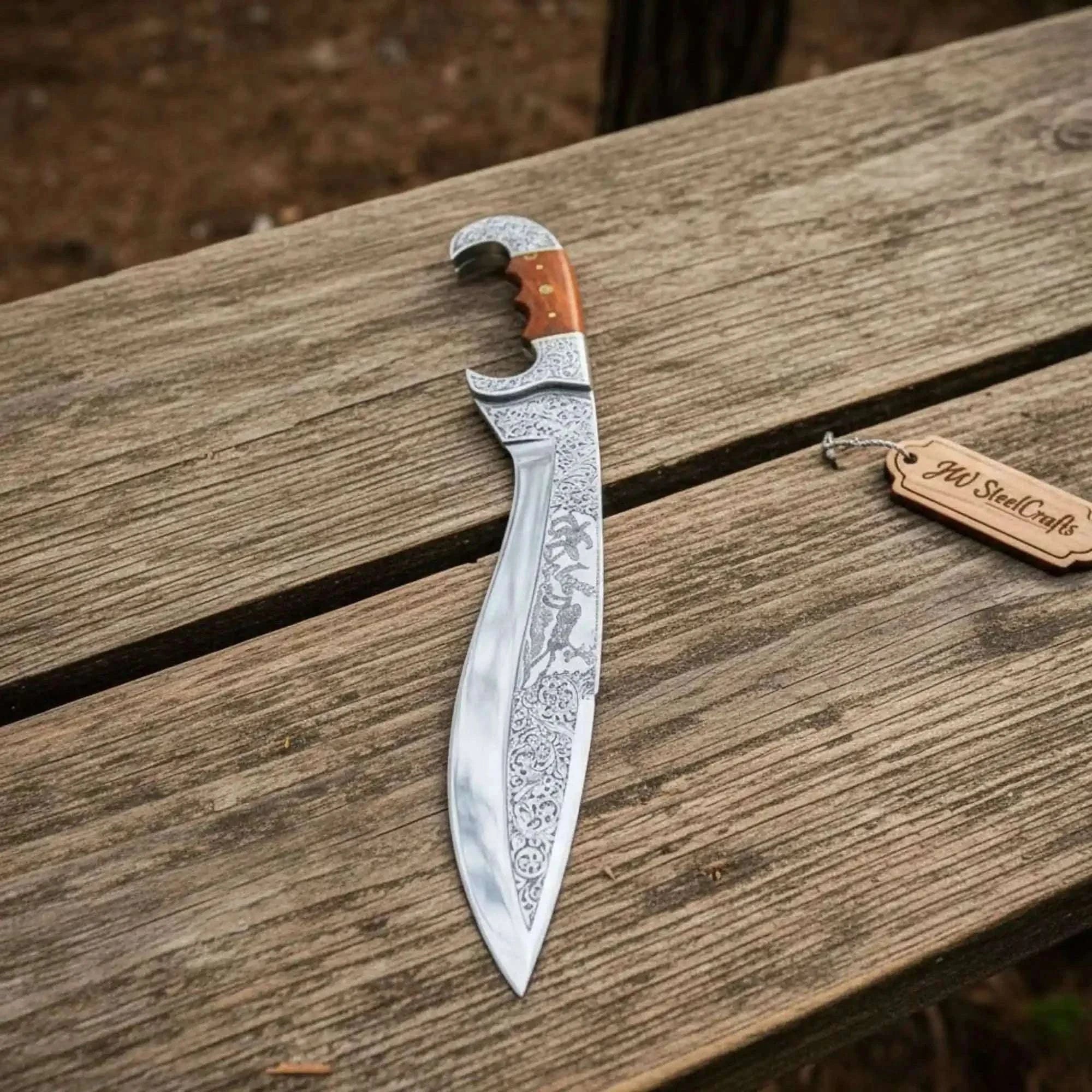 Palmarius Outdoors Frontier Bowie Knife Hand Engraved D2 Steel Blade Trailing Point Custom Handmade by JW SteelCrafts Frontier Bowie Knives