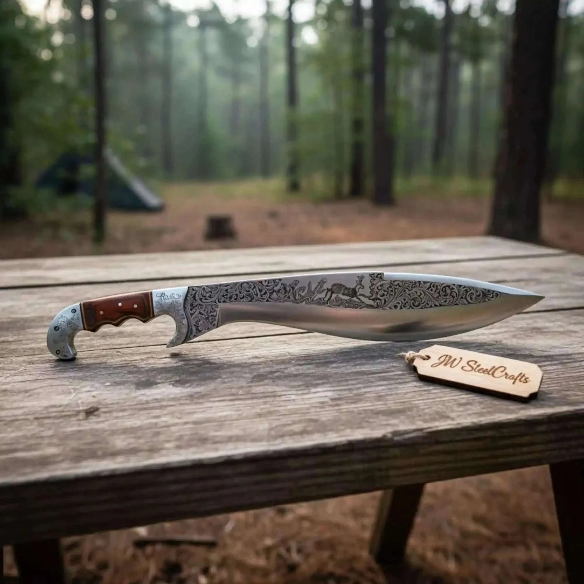 Palmarius Outdoors Frontier Bowie Knife Hand Engraved D2 Steel Blade Trailing Point Custom Handmade by JW SteelCrafts Frontier Bowie Knives