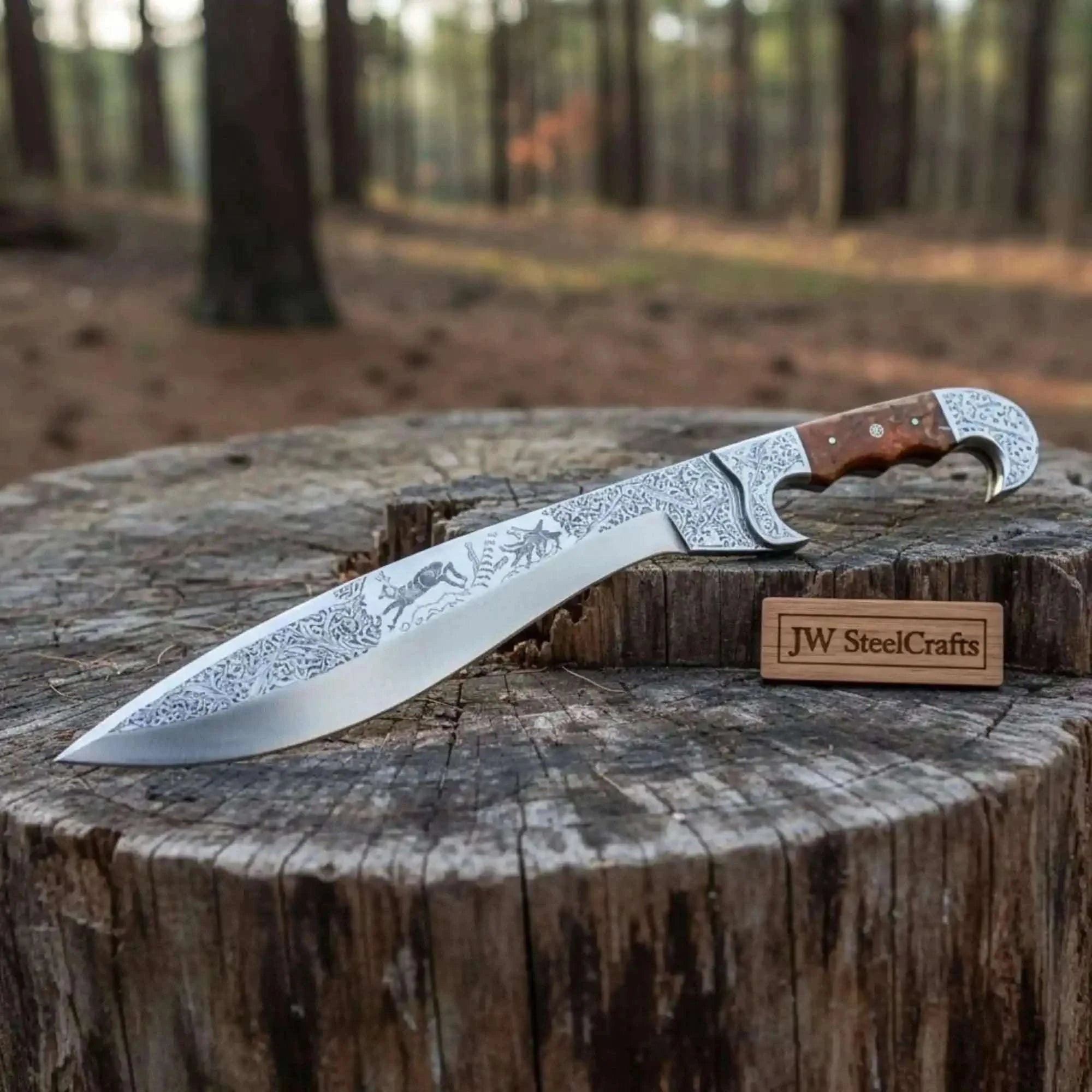 Palmarius Outdoors Frontier Bowie Knife Hand Engraved D2 Steel Blade Trailing Point Custom Handmade by JW SteelCrafts Frontier Bowie Knives