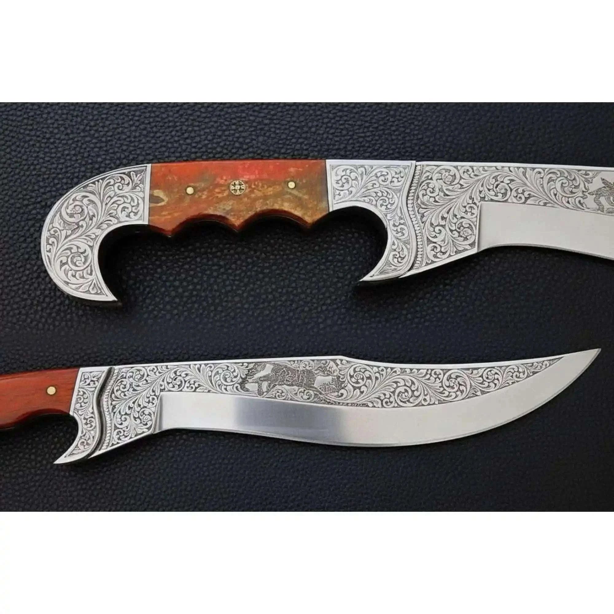 Palmarius Outdoors Frontier Bowie Knife Hand Engraved D2 Steel Blade Trailing Point Custom Handmade by JW SteelCrafts Frontier Bowie Knives