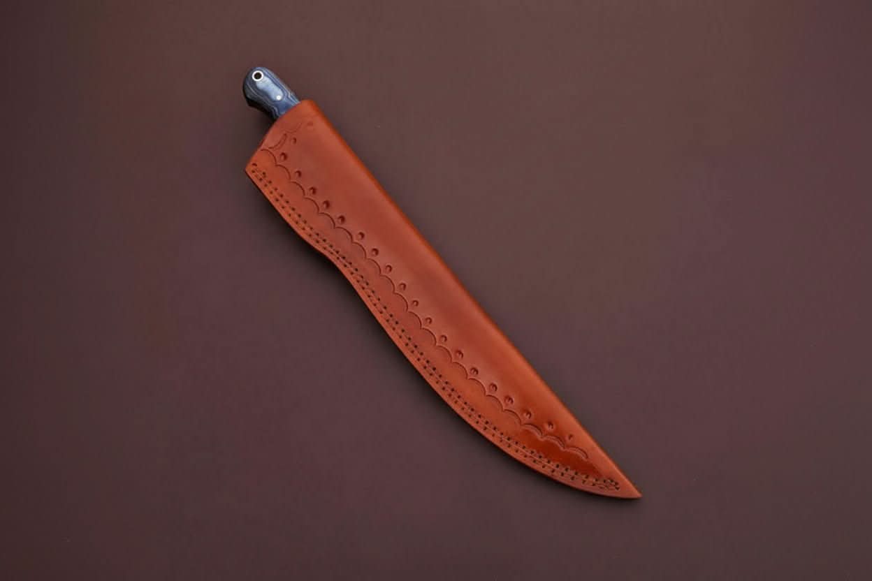 Palmarius Outdoors Handcrafted Damascus Steel Fish Fillet Knife with Blue Pakka Wood Handle and Leather Sheath Handmade Fillet Knives