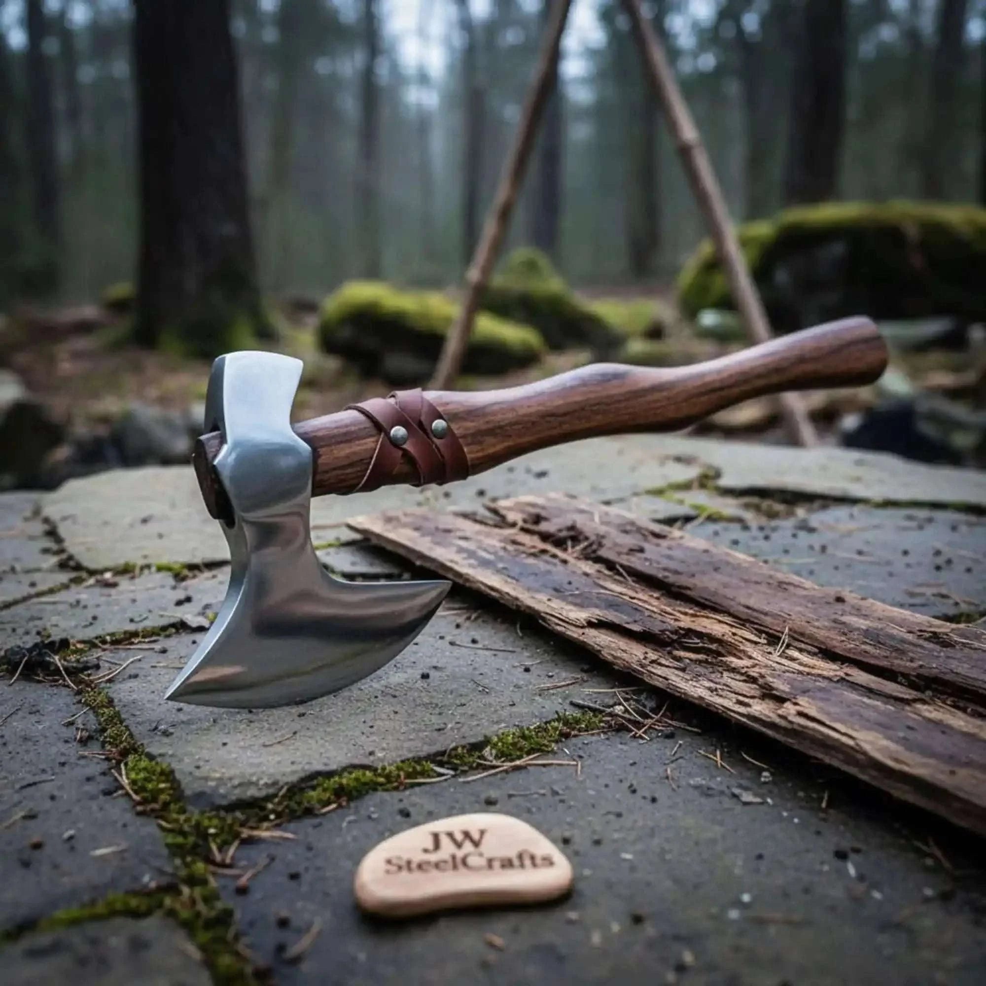Palmarius Outdoors Late Viking-Era Skeggøx Camp Axe — Short Curved Handle, Leather Grip, Forged Steel Head Handmade Axe