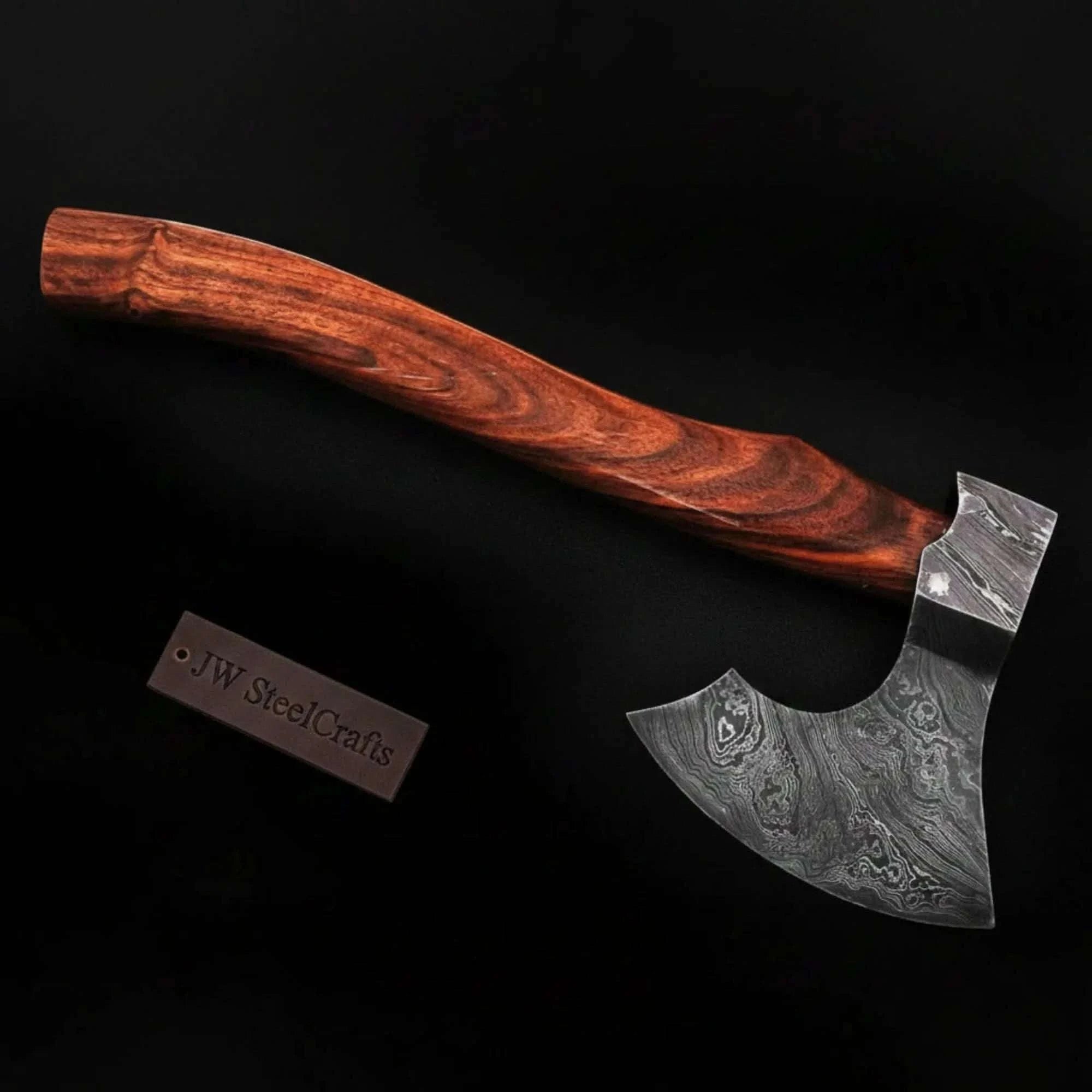Palmarius Outdoors Traditional Norse Bearded War Axe (Skeggøx) featuring Damascus Steel Head, Solid Wood Handle, Sheath Included Handmade Axe