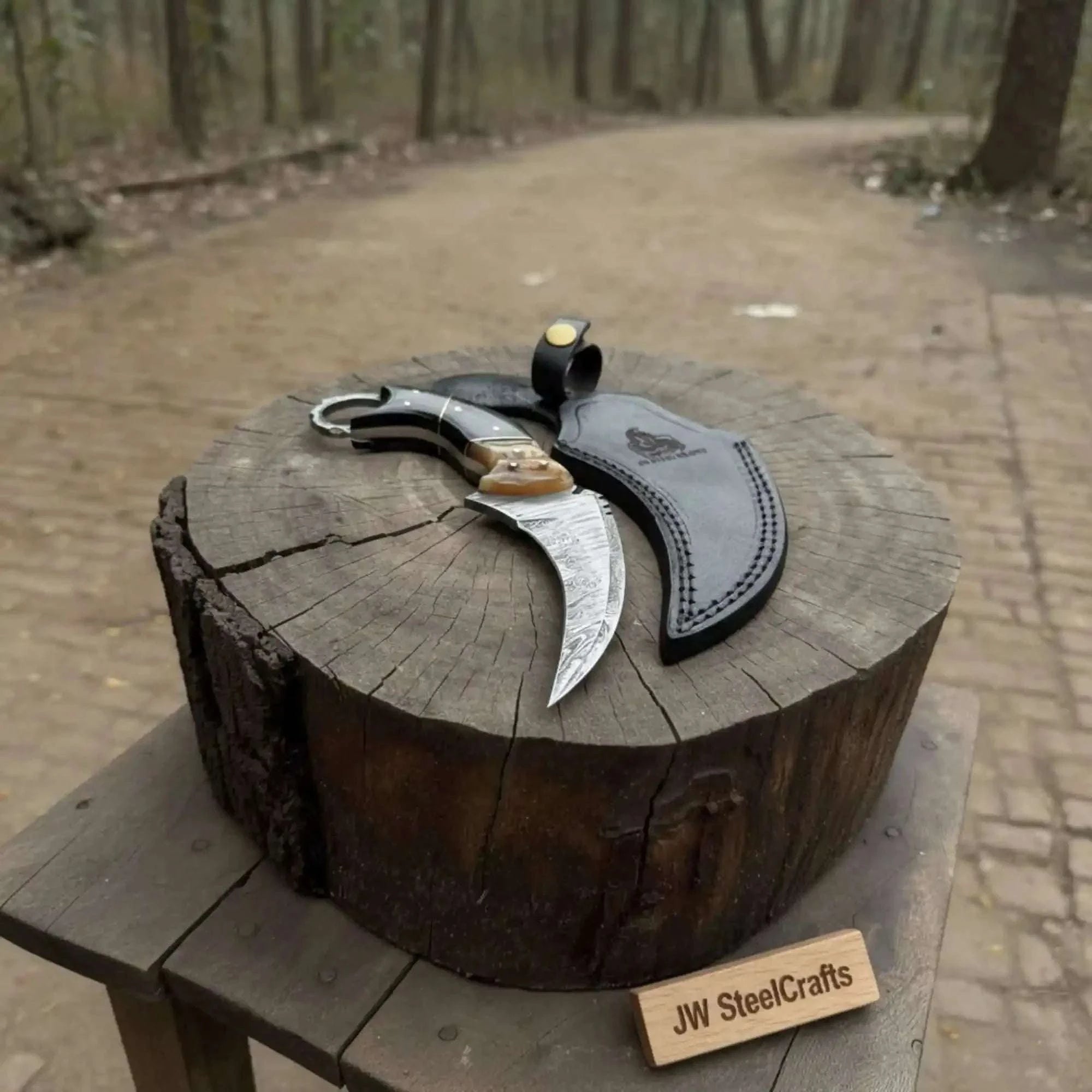 Palmarius Outdoors Handmade Damascus Karambit Knife with Horn Handle and Finger Ring karambit knife