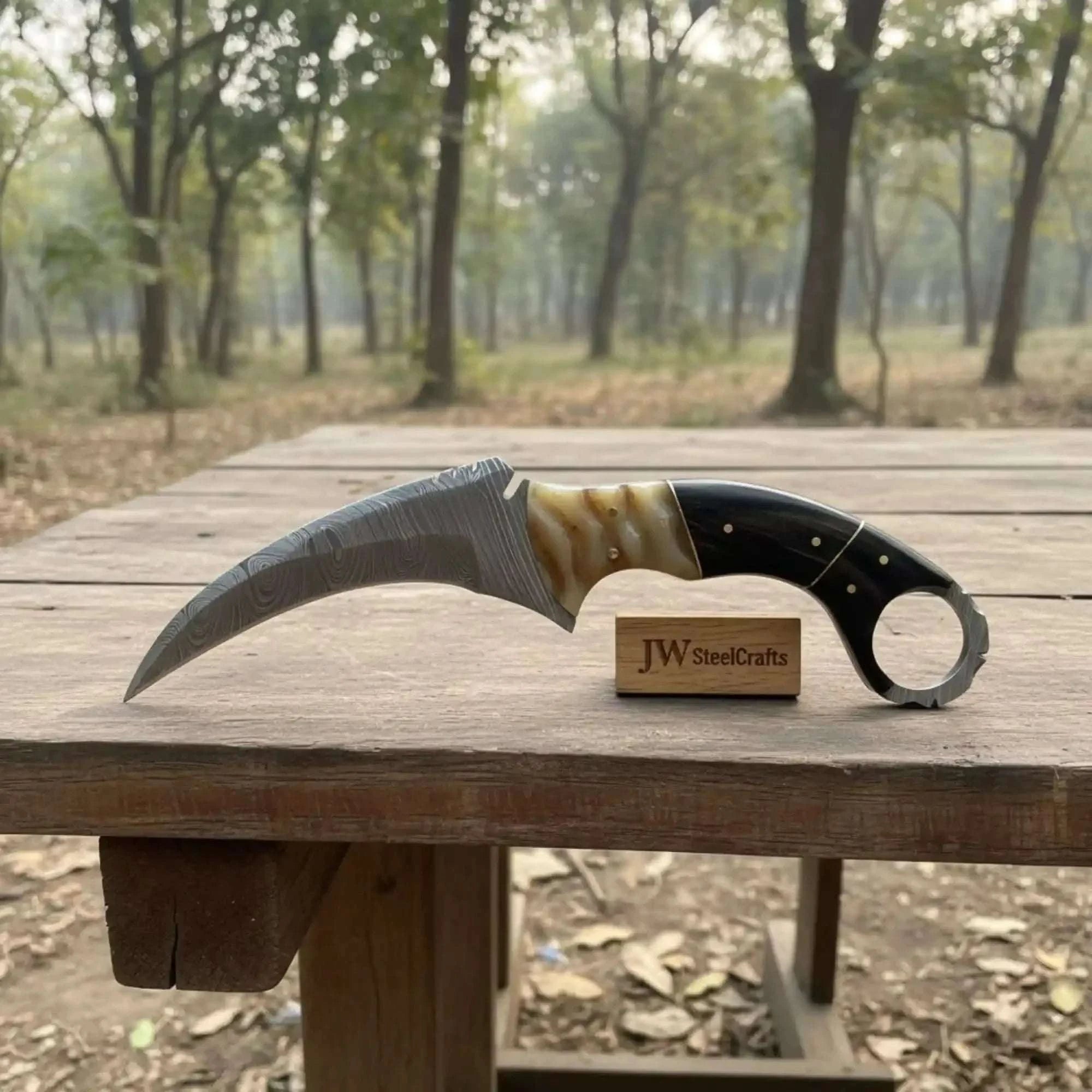 Palmarius Outdoors Handmade Damascus Karambit Knife with Horn Handle and Finger Ring karambit knife