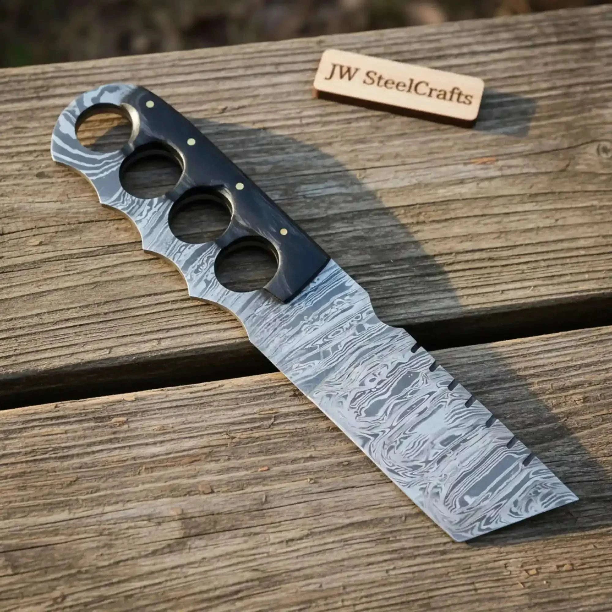 Palmarius Outdoors Handcrafted Damascus Utility Push Knife with Black Resin Handle