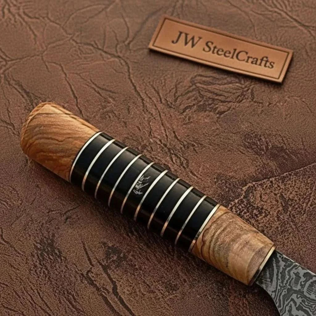 Palmarius Outdoors Damascus Kiritsuke Gyuto Chef Knife 12” – Olive Wood & Black Resin Handle with Brass Spacers | Full Tang Japanese Hybrid Knife Chef Knife