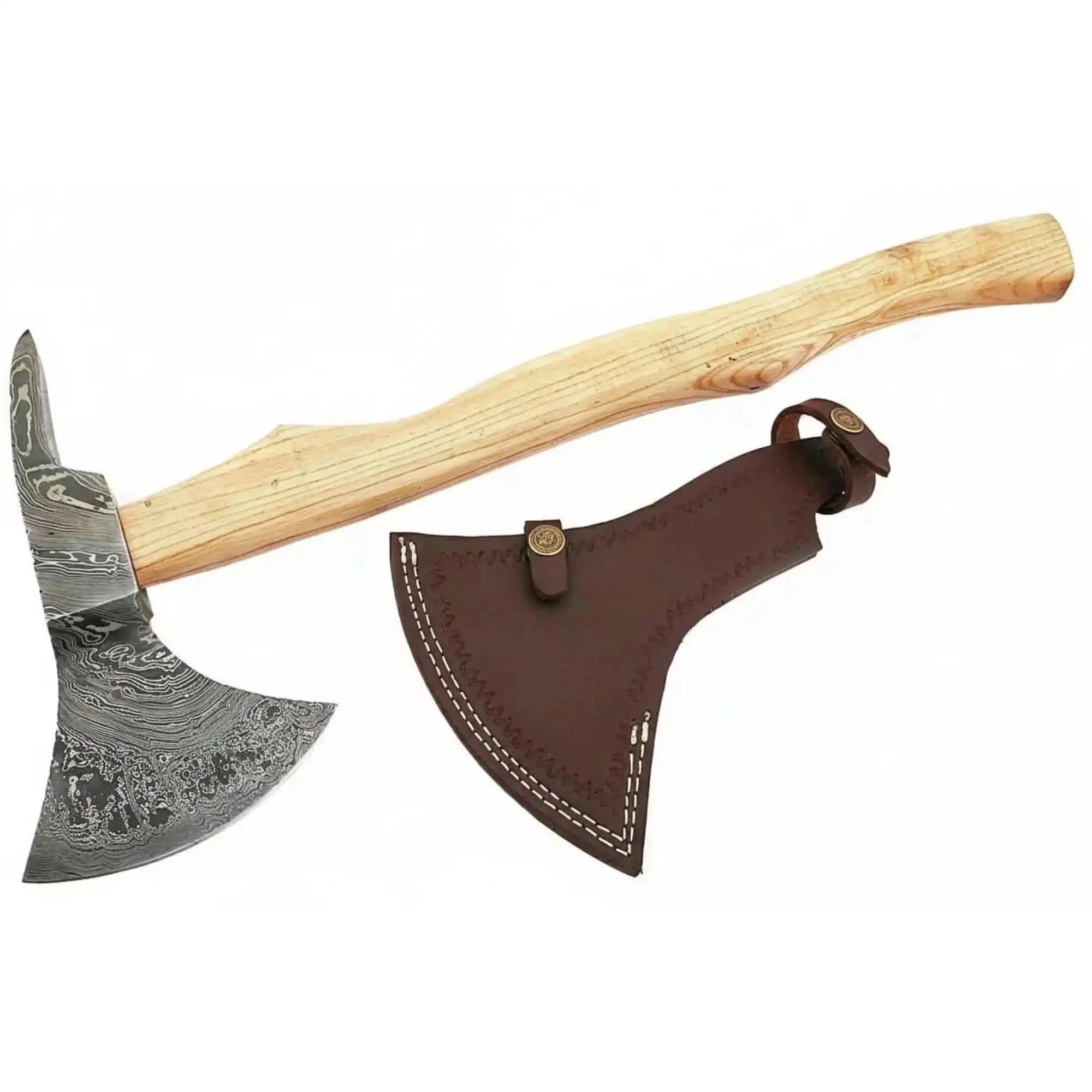 Palmarius Outdoors Handmade Damascus Steel Bearded Spike Axe – Hand Forged Viking Bearded Axe with Ash Wood Handle and Leather Sheath | JW SteelCrafts Handmade Axe