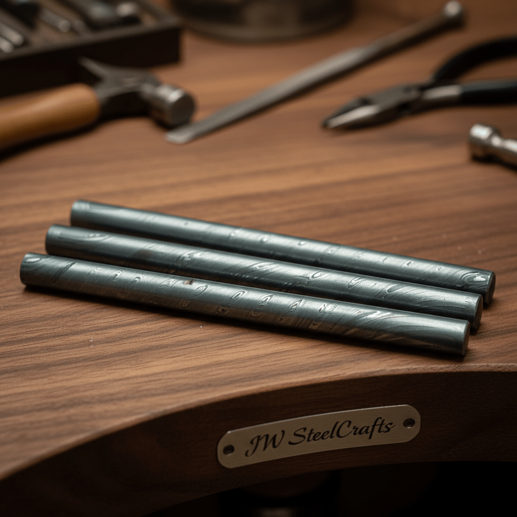 Palmarius Outdoors Anvilkin Damascus Rod 10" Handmade Twist Pattern Set of 3 Damascus Steel Twist Pattern Rods 25 mm for Rings Guards and Jewelry Making Damascus Rod