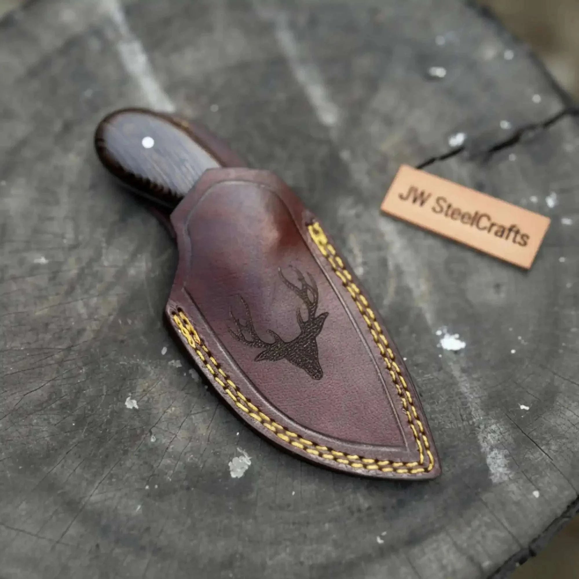 Palmarius Outdoors Backwoods Guthook Skinner Knife 6” – Handmade Full Tang Hunting Blade with Hardwood Handle & Leather Sheath