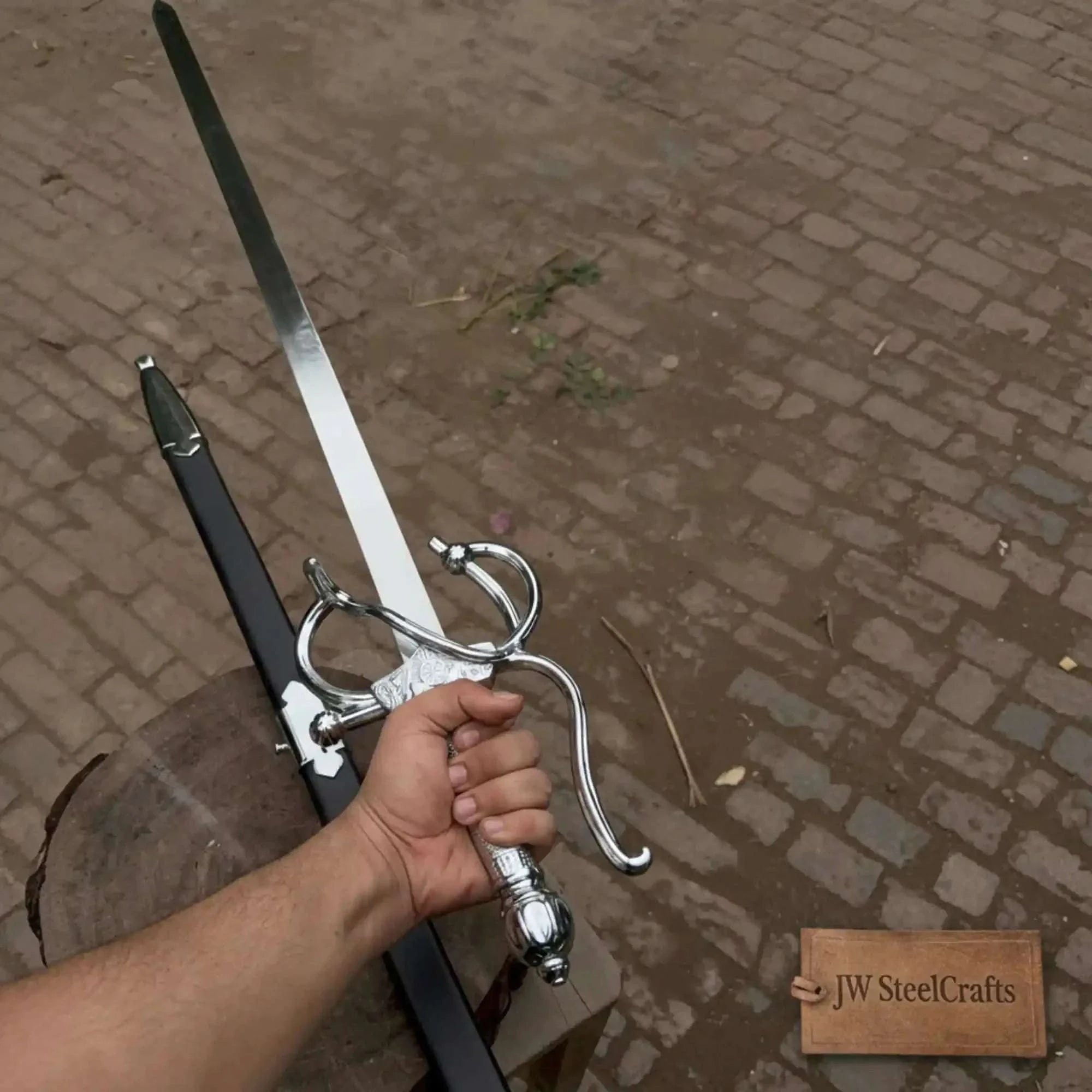 Palmarius Outdoors Handmade Renaissance Rapier Sword Replica in Polished Steel for Collection and Display