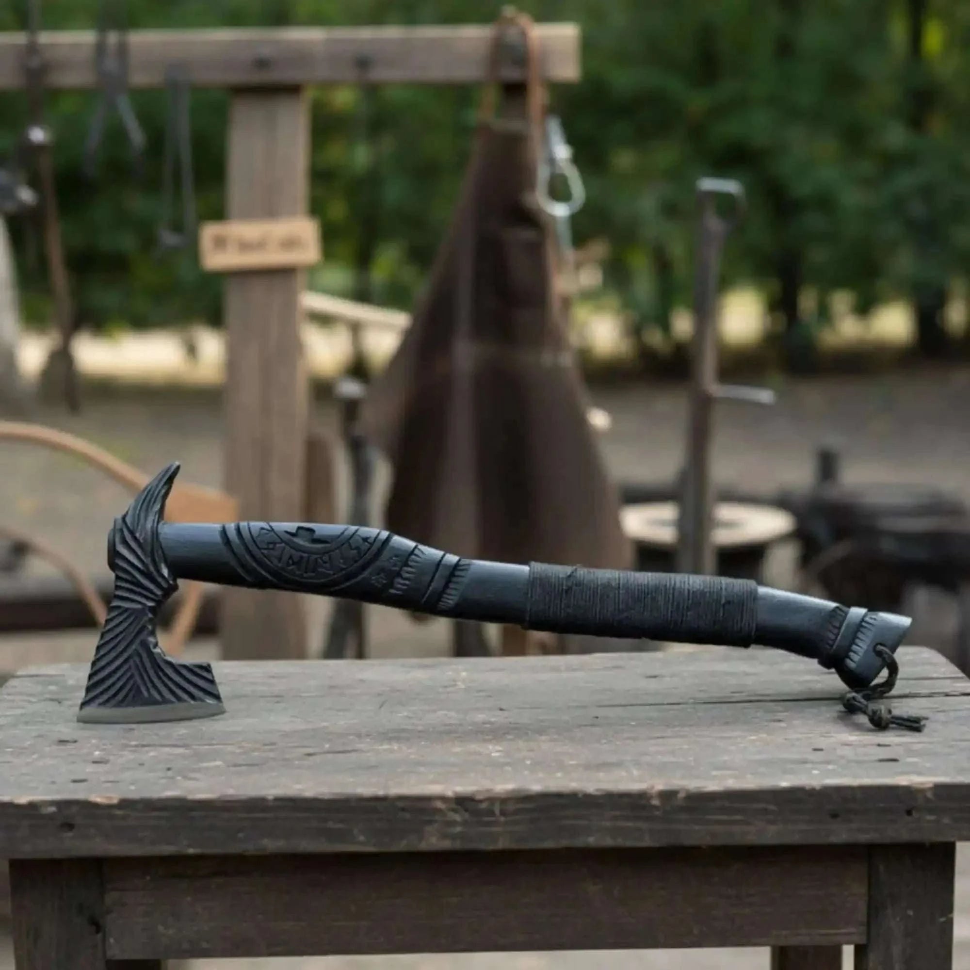 Palmarius Outdoors Hand Forged Viking Battle Axe with Carved Black Hardwood Handle Handmade Axe