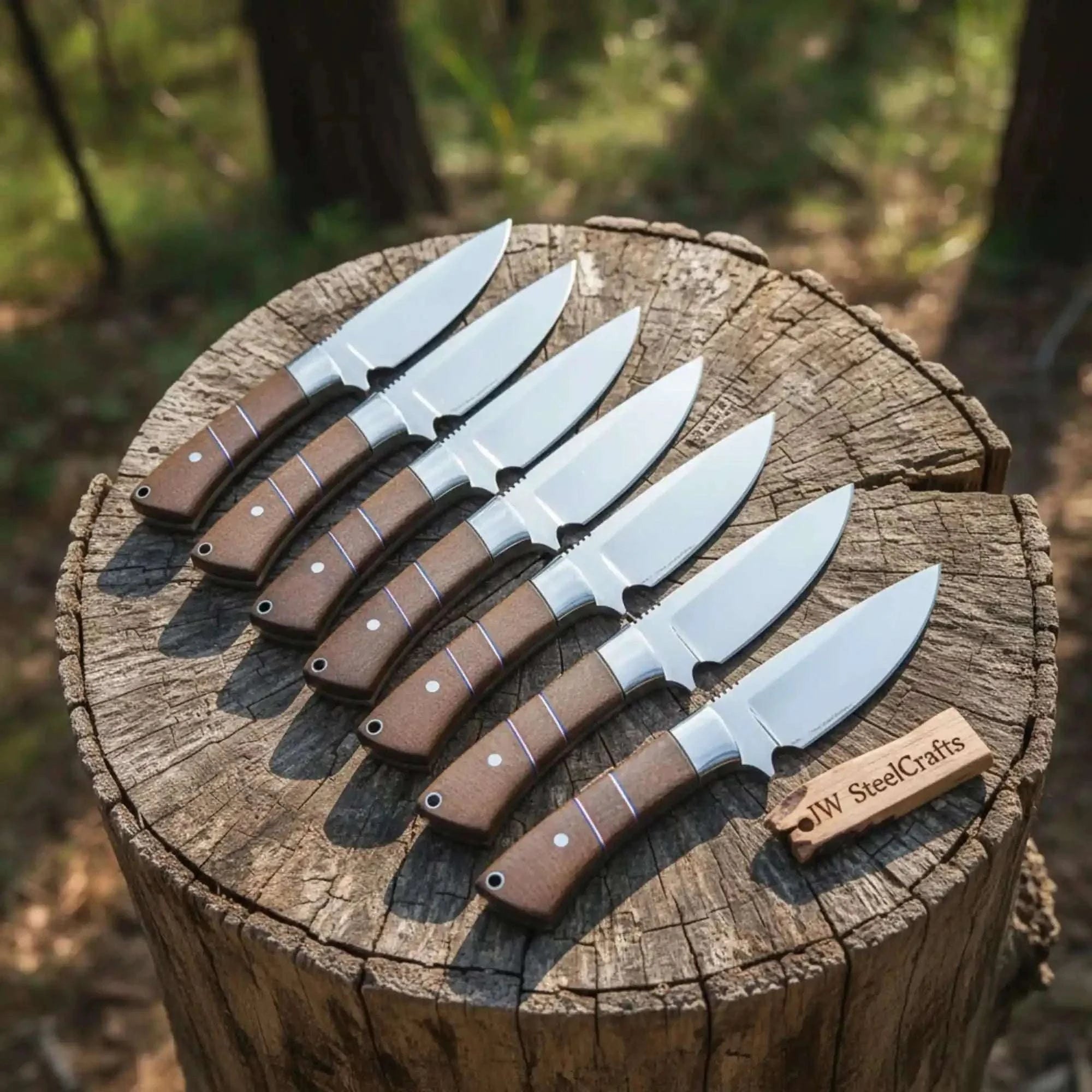 Palmarius Outdoors Tan Ridge Bushcraft Knife Set Handmade 7-Piece Full Tang Set with Walnut Handles Bushcraft Knife