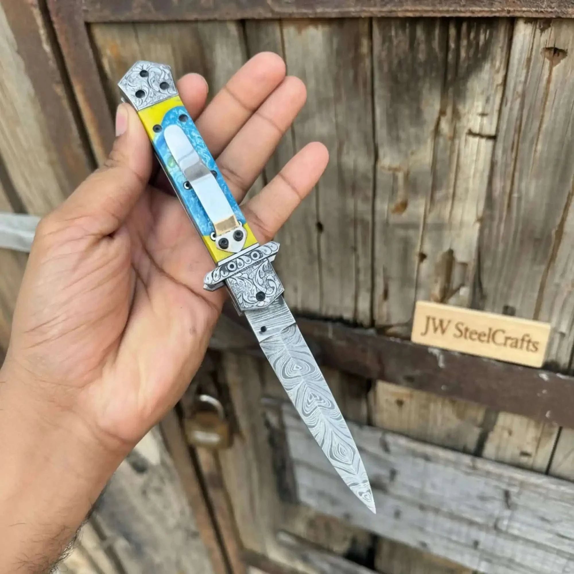 Palmarius Outdoors Handmade Sovereign Stiletto pocket Knife with Wood Handle