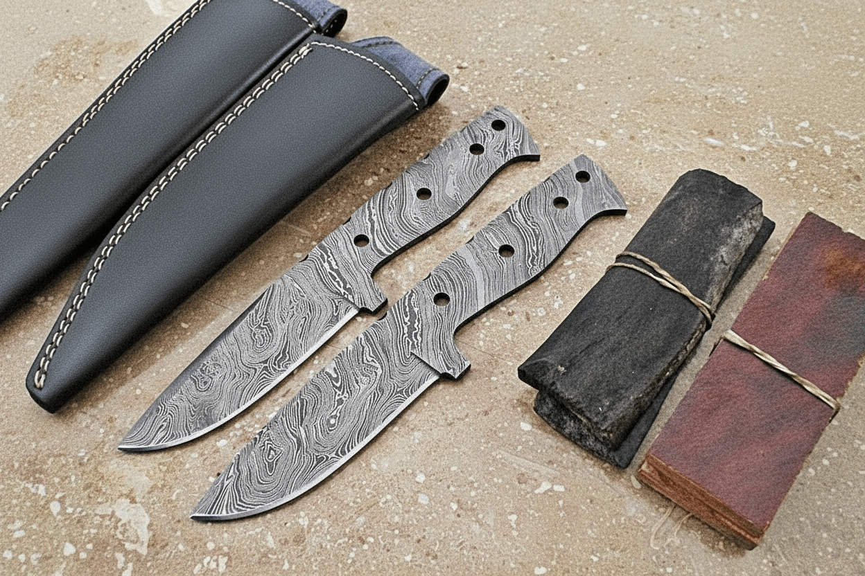 Palmarius Outdoors Skinner Blank blades +2Leather sheaths + two handle materials scales Knife blank Blades