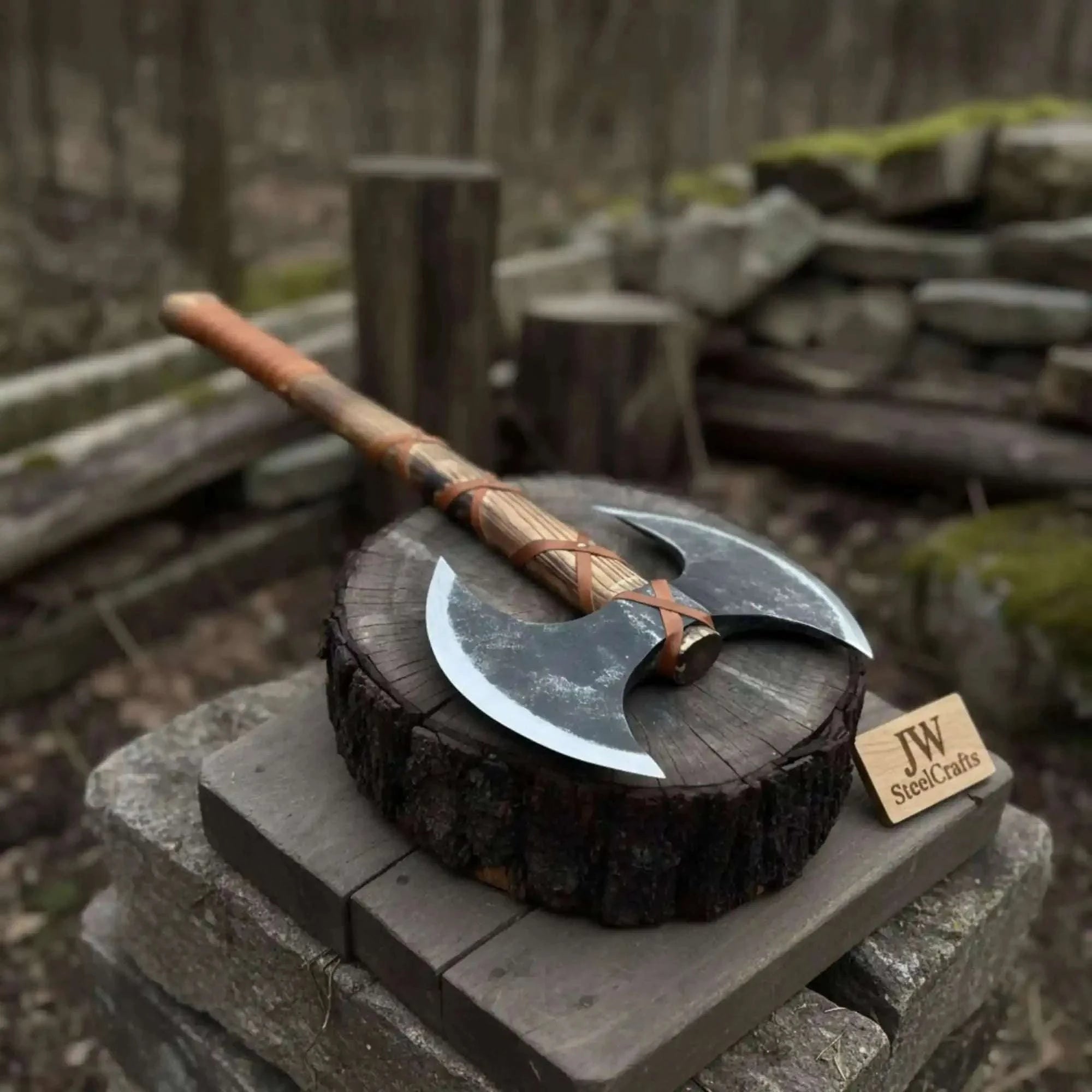 Palmarius Outdoors Unique Double-Headed Viking Axe - Handcrafted Decor Piece | Two Styles Available | JW SteelCrafts Handmade Axe