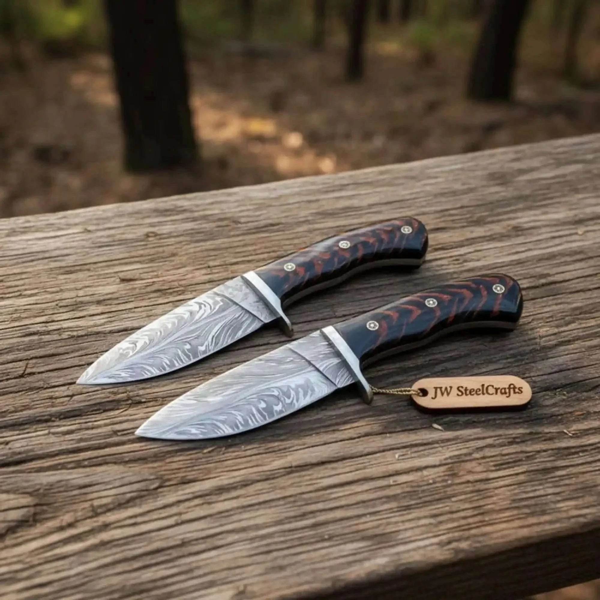 Palmarius Outdoors Feather Damascus Hunting Knife Set Fixed Blade Skinner Knife
