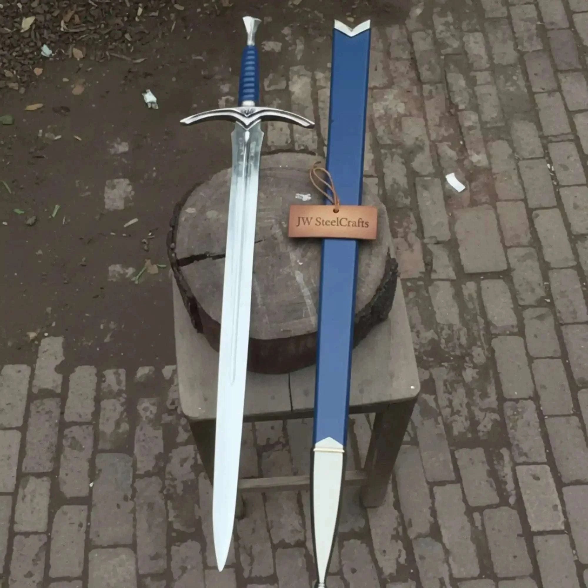 Palmarius Outdoors Blue Valor Handmade Medieval Knight Sword Replica | Blue Leather & Polish Blade