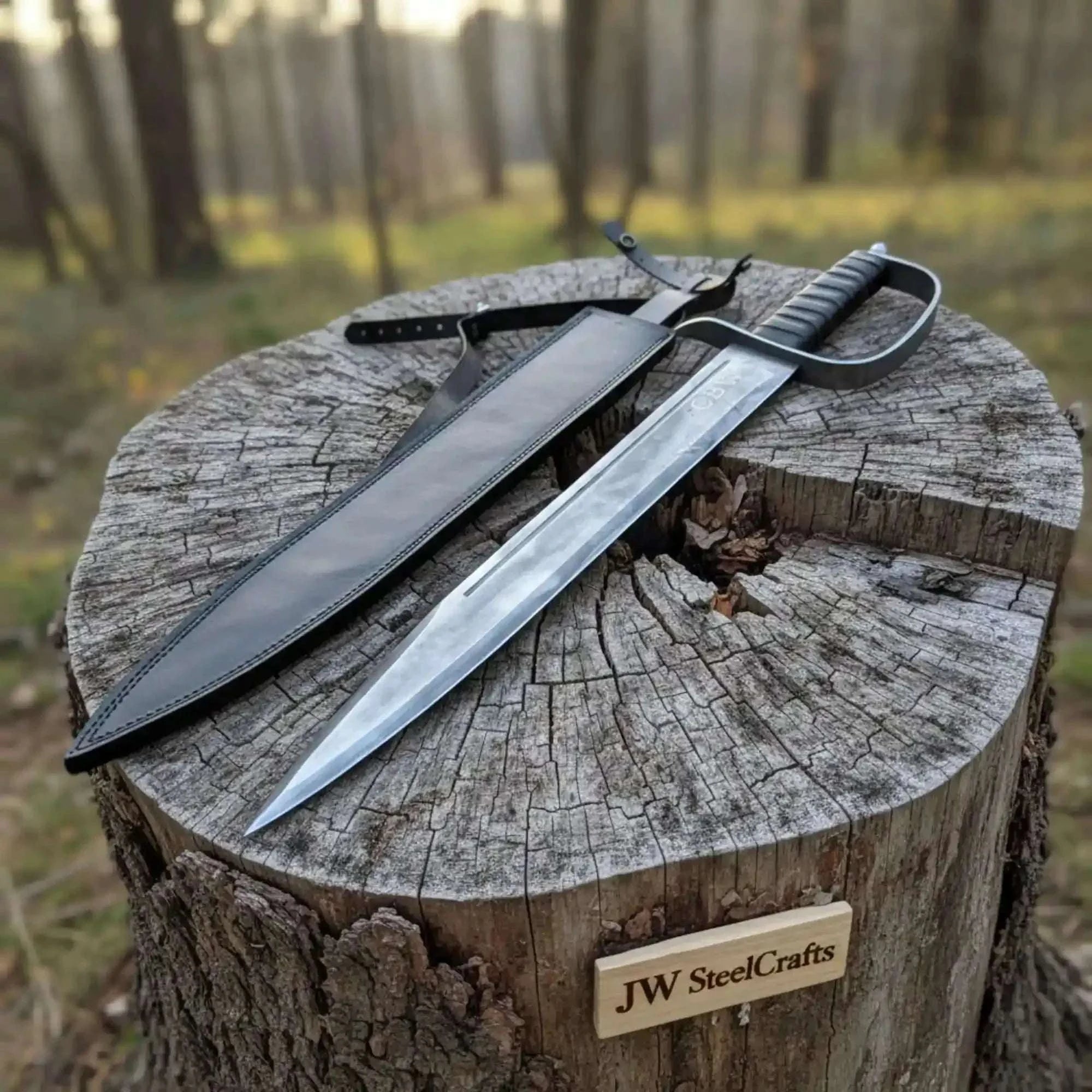 Palmarius Outdoors Handmade Medieval Short Sword Acid Washed Steel D-Guard Leather Sheath
