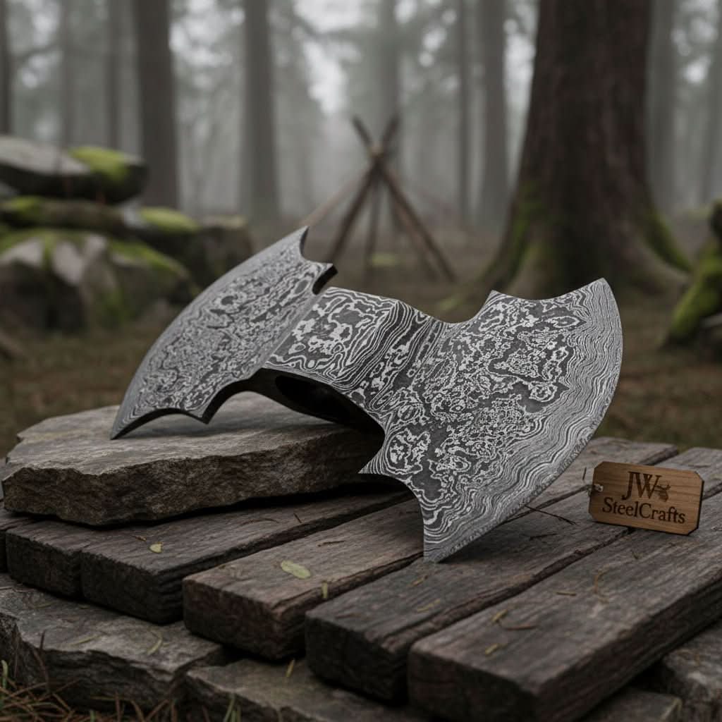 Palmarius Outdoors Damascus Double-Bit Axe Head – Fantasy Crescent Pattern Handmade Axe