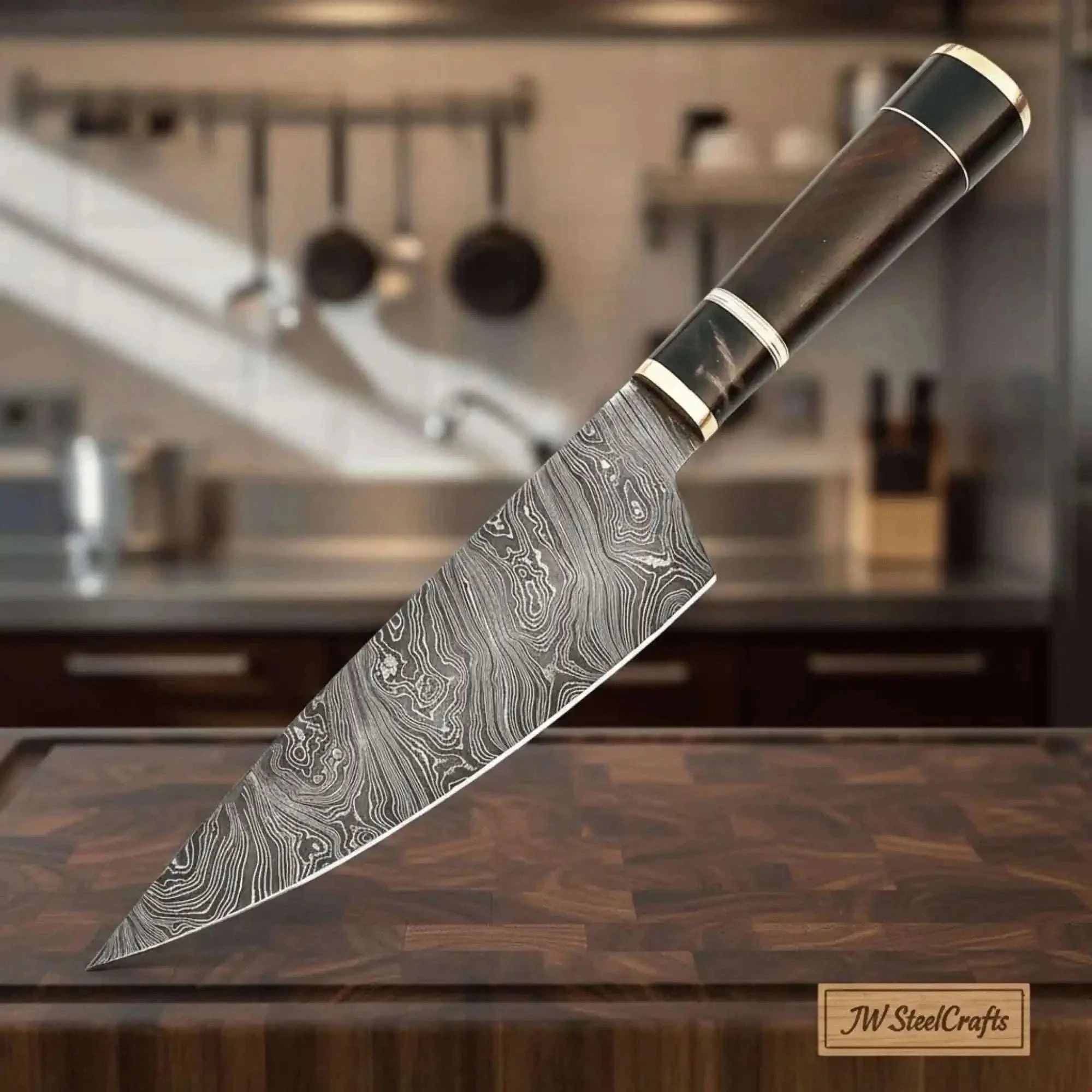 Palmarius Outdoors Hammer Forged Twisted 8 Inch Gyuto Damascus Chef Knife with Premium Rosewood Handle Damascus Steel Chef Knives