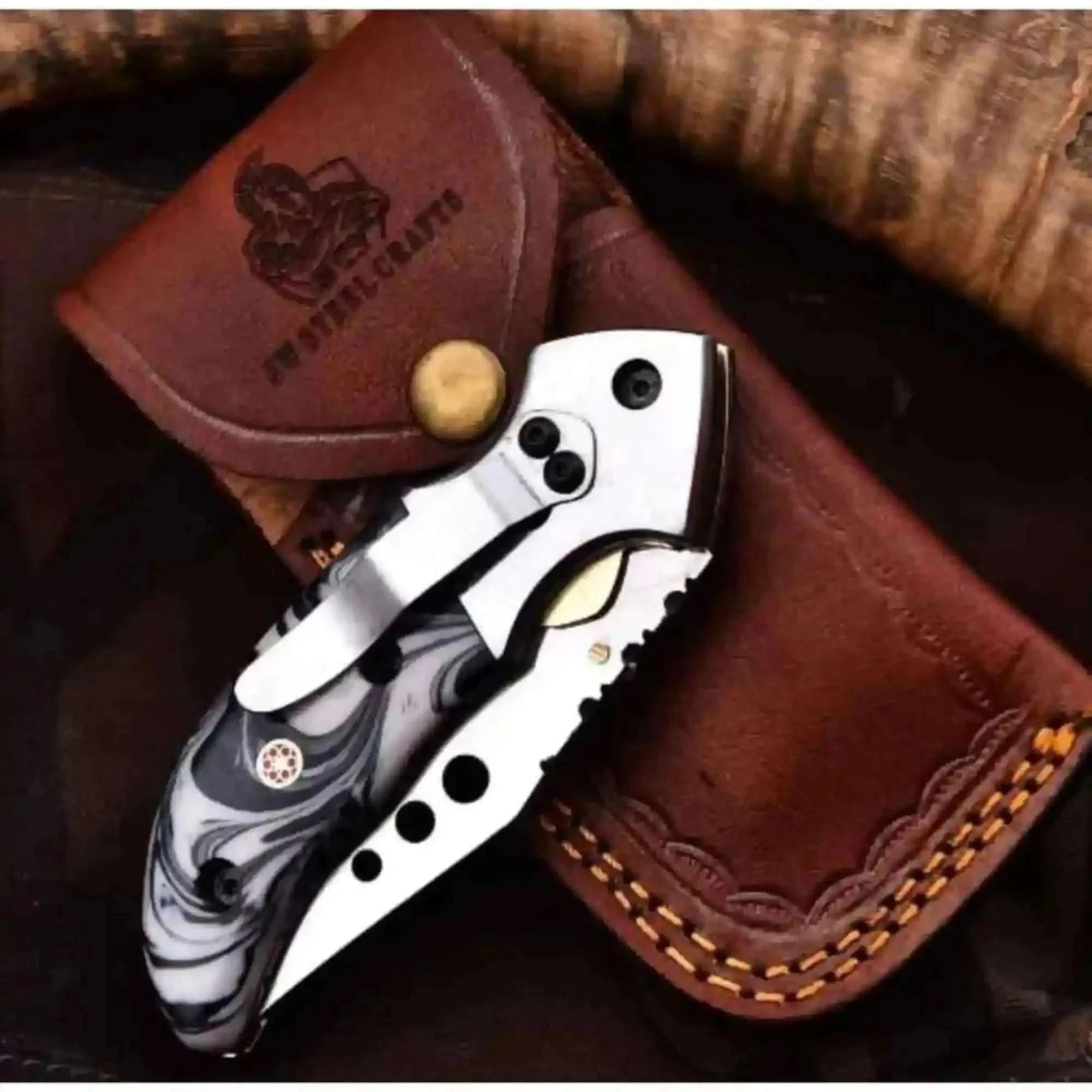 Palmarius Outdoors Marble Resin Folding Pocket Knife with Drop Point Blade Liner Lock Folder