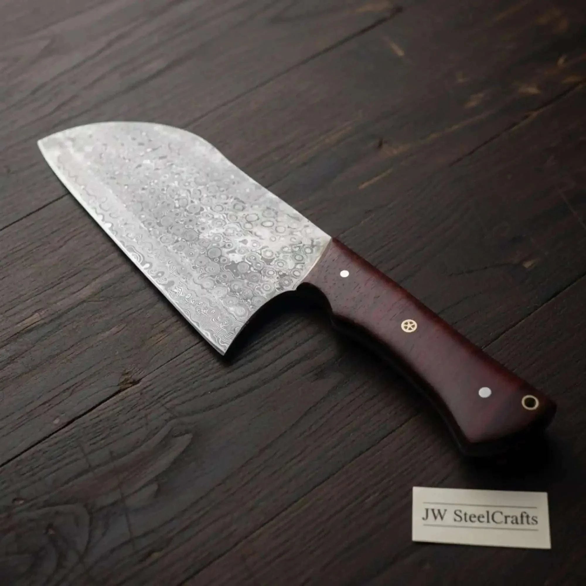 Palmarius Outdoors 11-Inch Raindrop Damascus Chinese Vegetable Cleaver — Rosewood Handle & Lanyard Hole Cleaver Knives