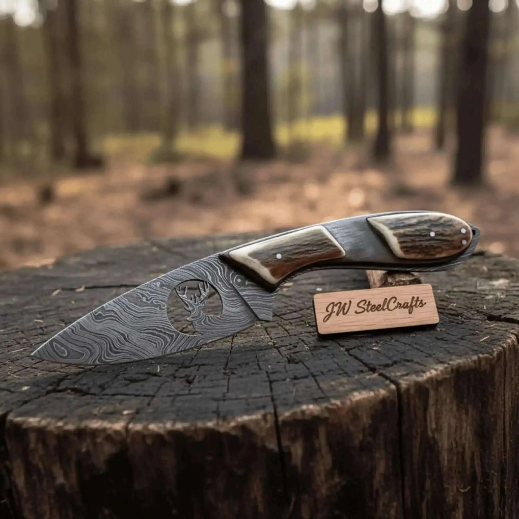 Palmarius Outdoors Damascus Skinner Knife Stag Handle 6.5” Fixed Blade Skinner Knife