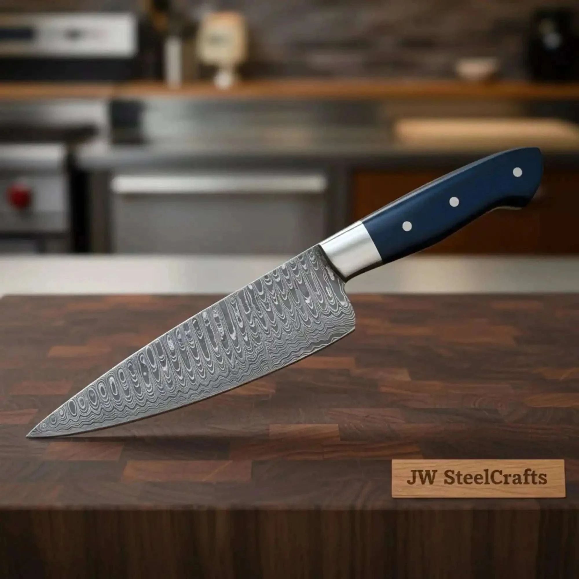 Palmarius Outdoors 2-Piece Hand-Forged Chef Knife with Pattern-Welded Damascus with Black Micarta Handles (Professional Set) Damascus Steel Chef Knives