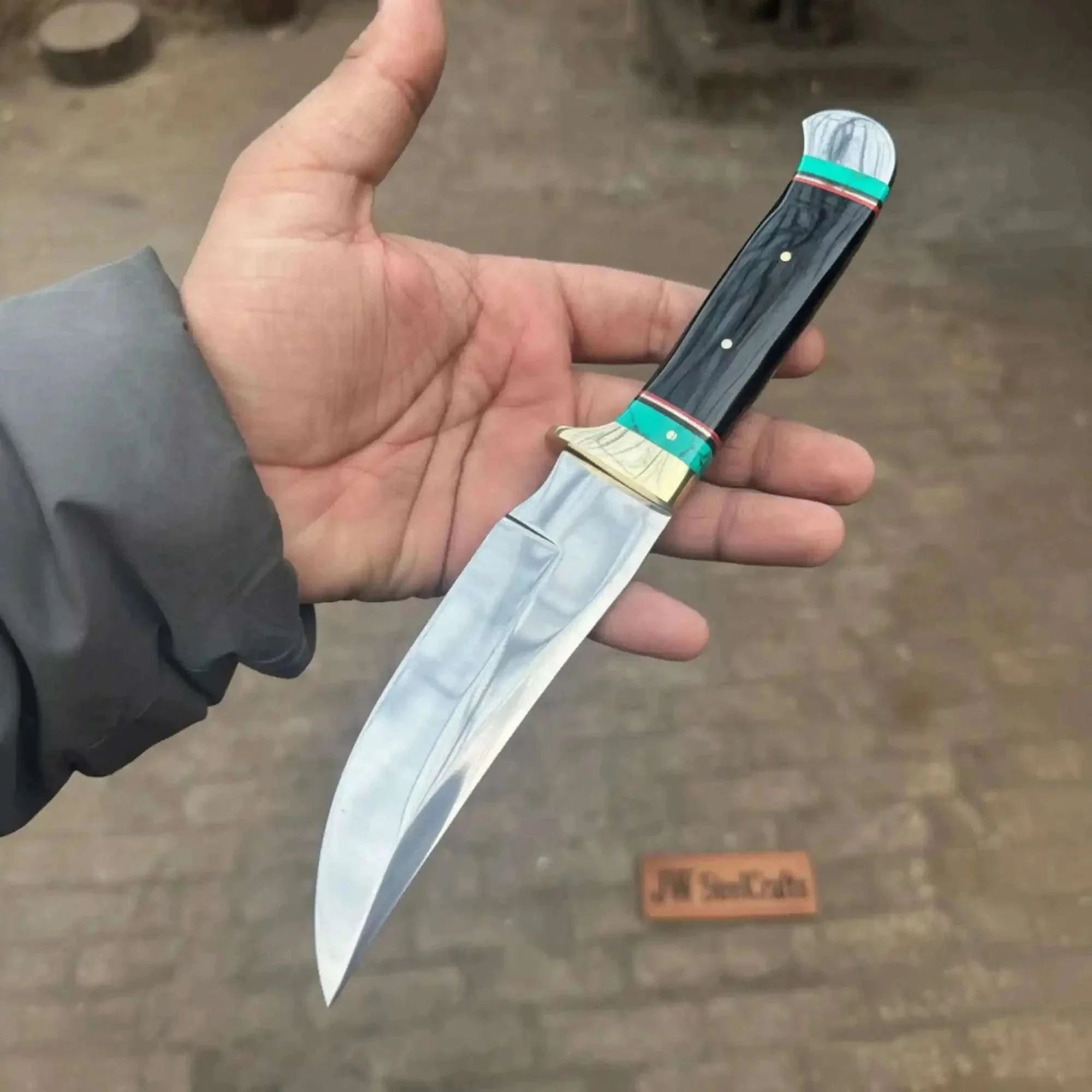 Palmarius Outdoors Frontier Bowie Knife 11” - Black Resin Handle with Turquoise Spacers