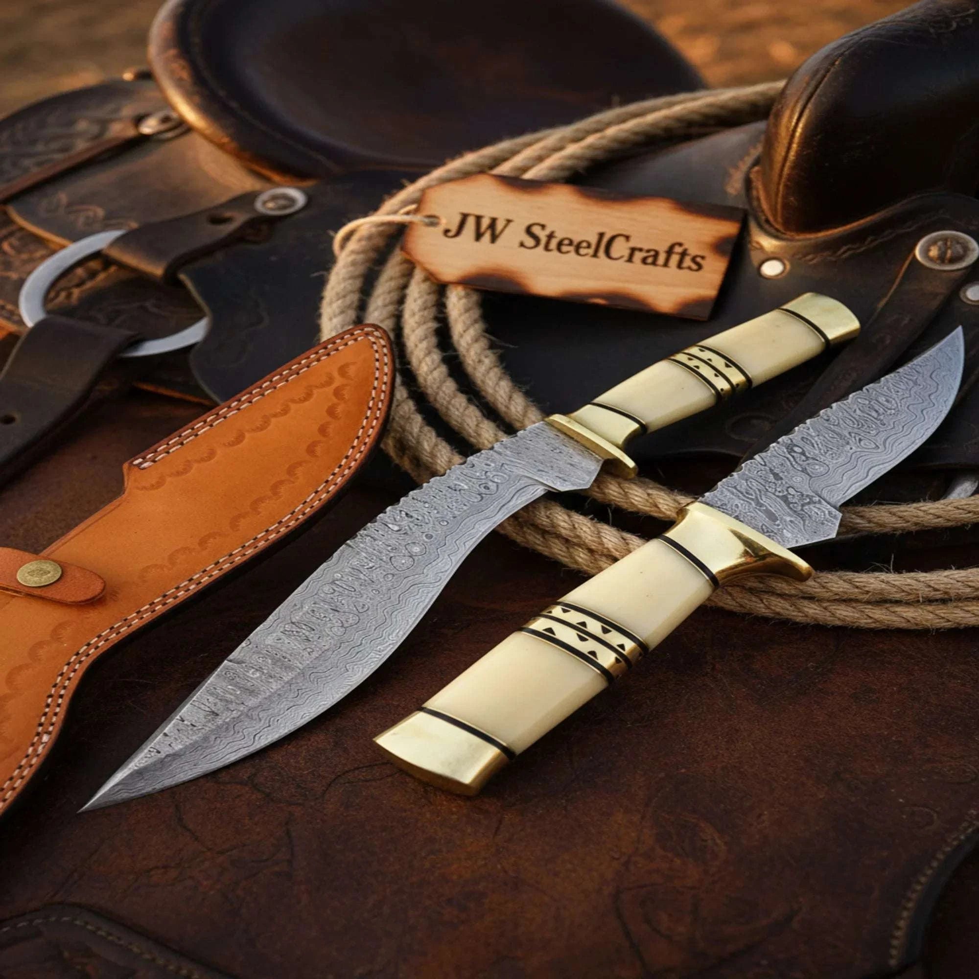 Palmarius Outdoors Nooraki Handmade Damascus Steel Kukri Knife 7" Camel Bone Handle Steel Bolster