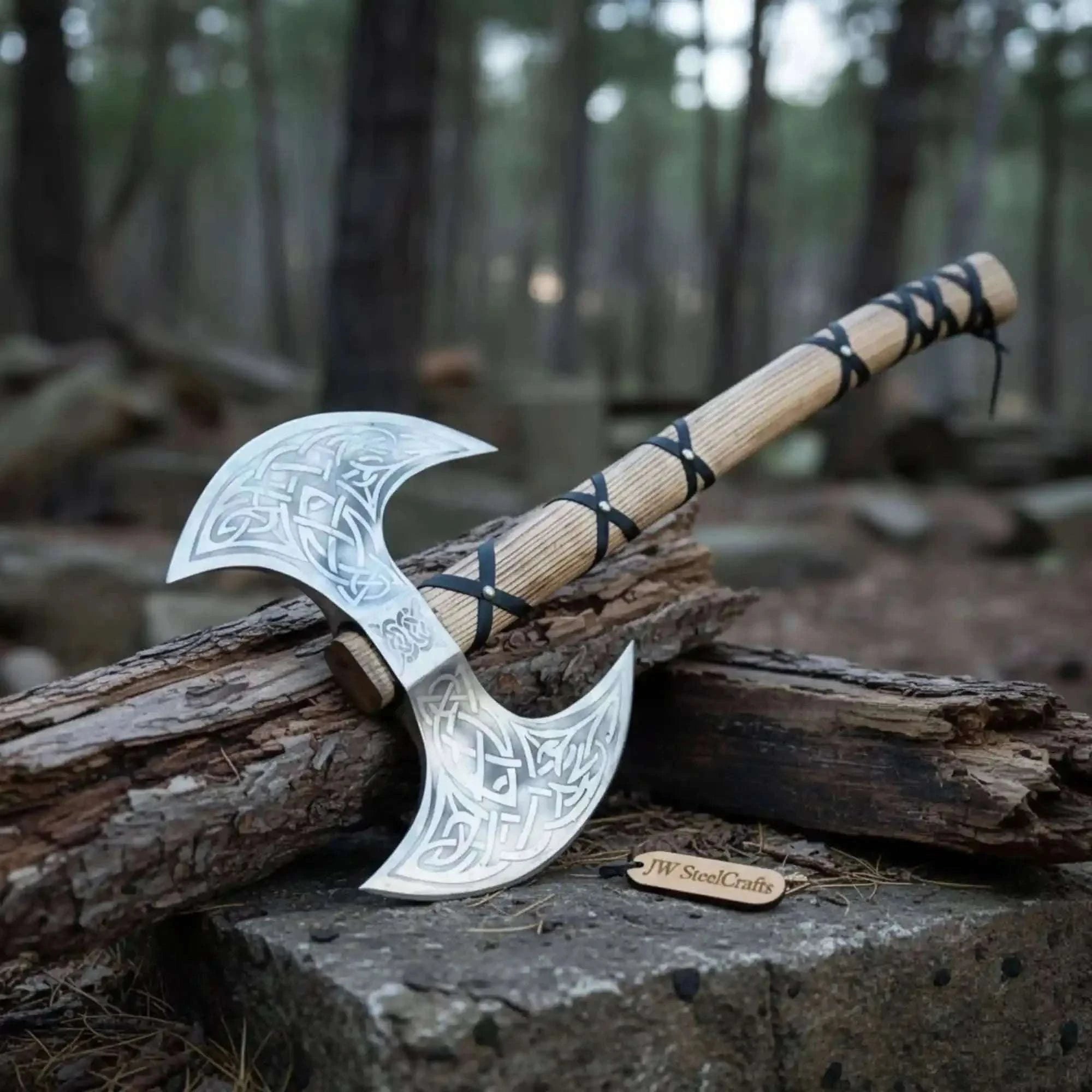Palmarius Outdoors Unique Double-Headed Viking Axe - Handcrafted Decor Piece | Two Styles Available | JW SteelCrafts Handmade Axe