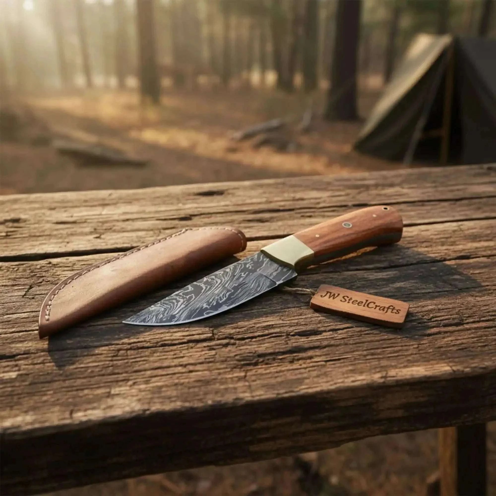 Palmarius Outdoors Damascus Drop Point Hunting Knife Olive wood Handle Fixed Blade Skinner Knife