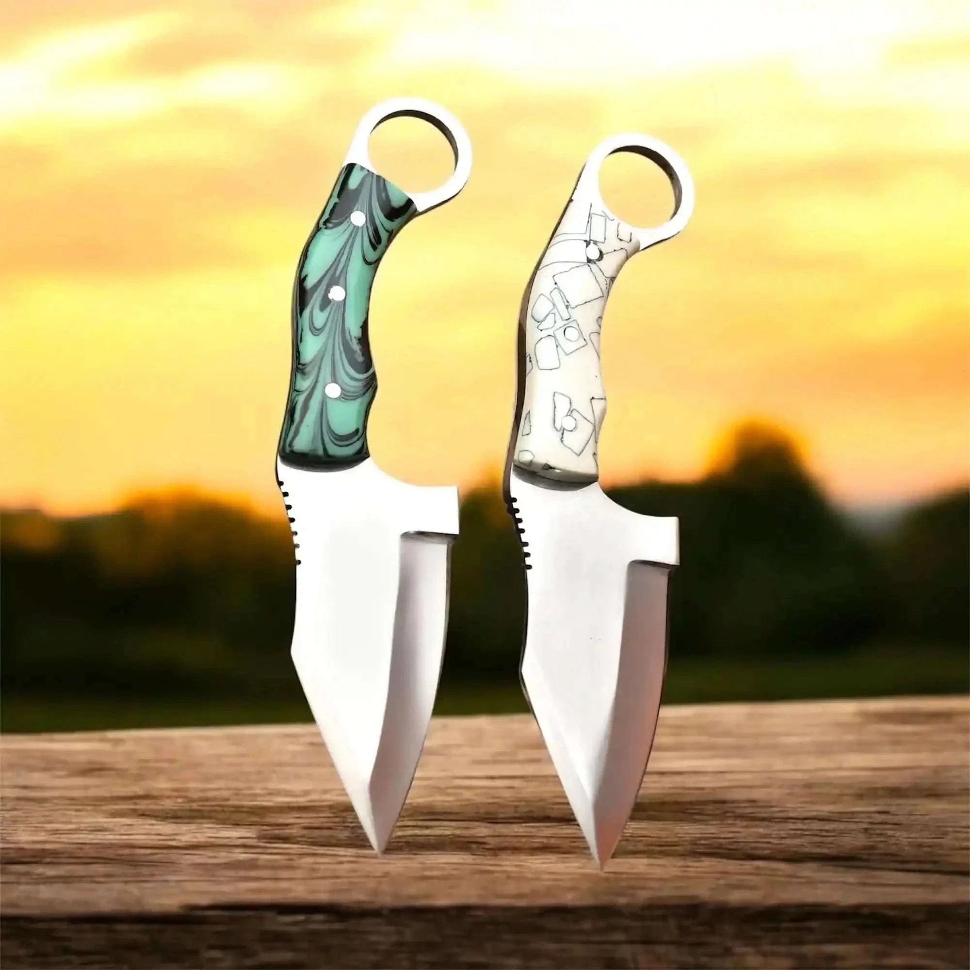 Palmarius Outdoors Handcrafted Stainless Steel Outdoor Utility Knife Ring Handle Resin Grip Skinner Knife