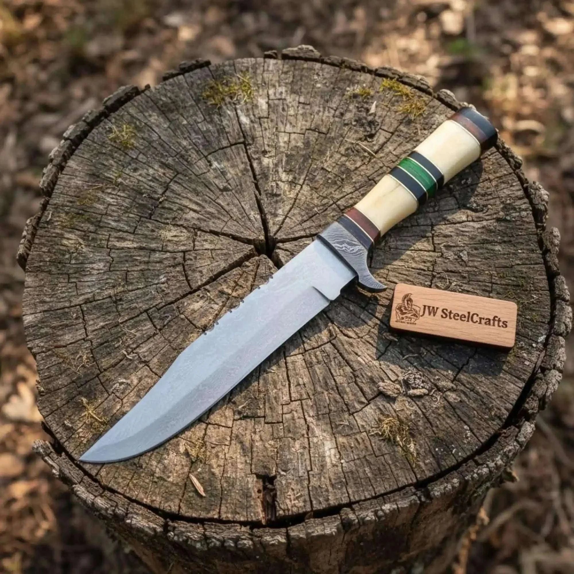 Palmarius Outdoors Frontier Jim Bowie Knife with 9 Inch Damascus Clip Point Frontier Bowie Knives