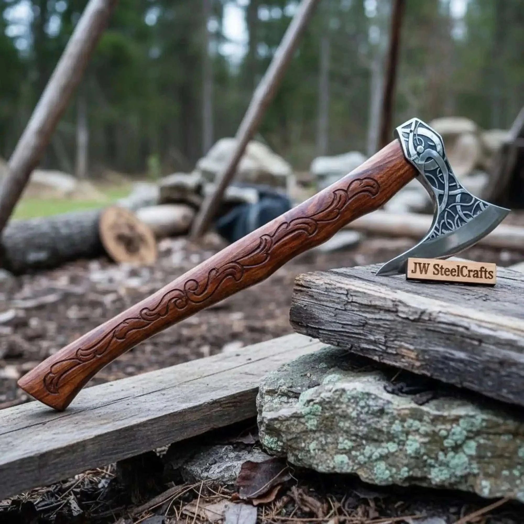 Palmarius Outdoors Raven Viking Axe with Hand Engraved Raven Motif Handmade Axe